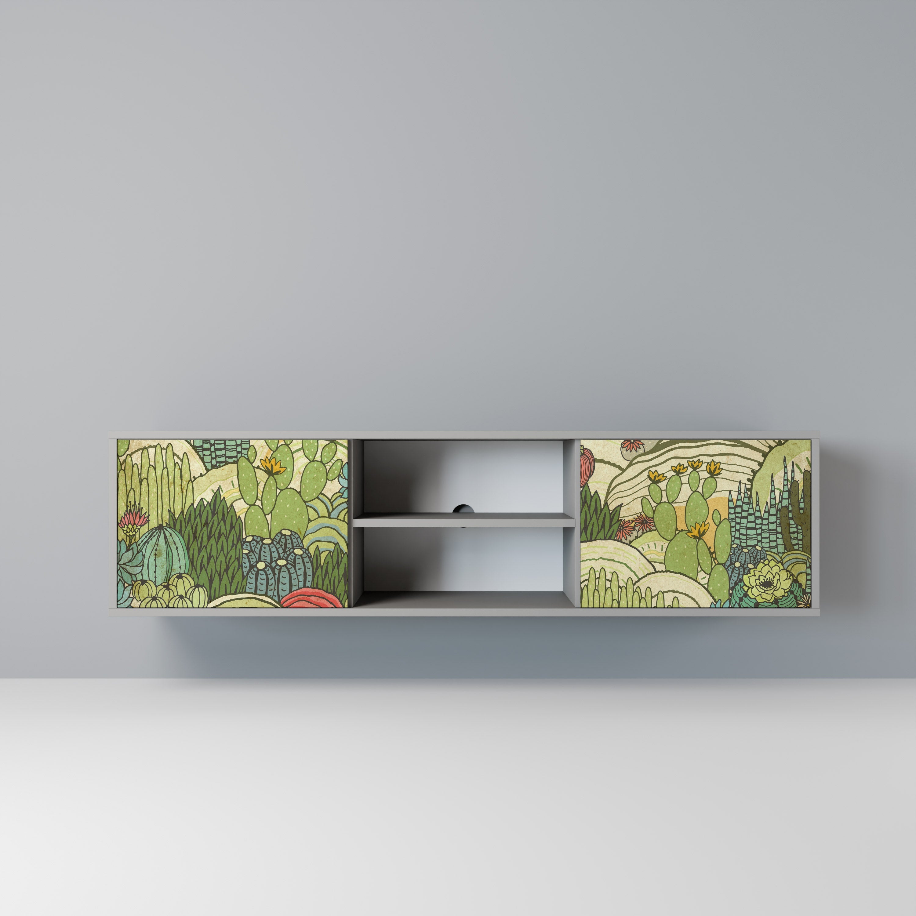 SUCCULENTS KALEIDOSCOPE 2-Door TV Stand in Grey Finish