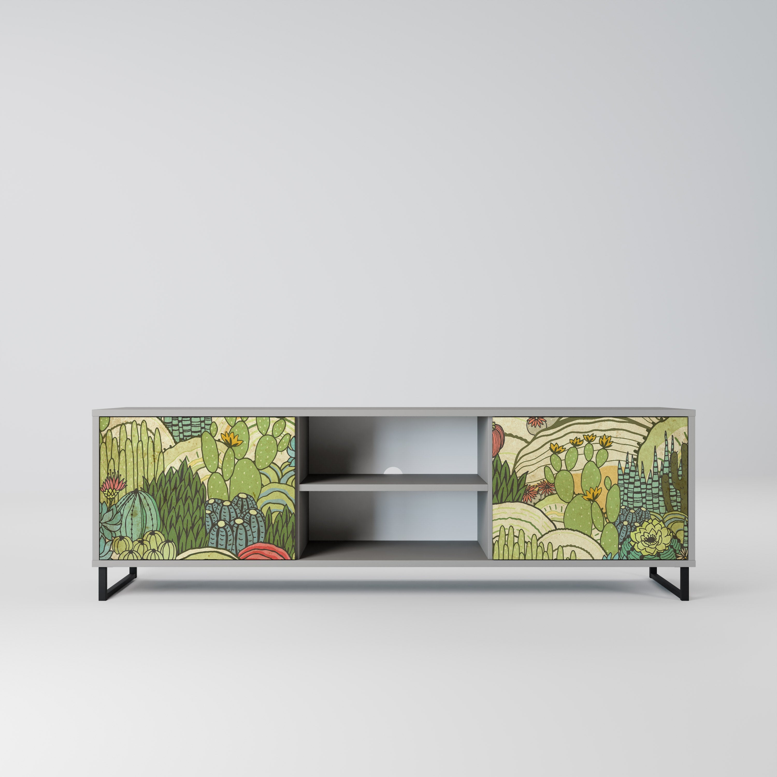 SUCCULENTS KALEIDOSCOPE 2-Door TV Stand in Grey Finish