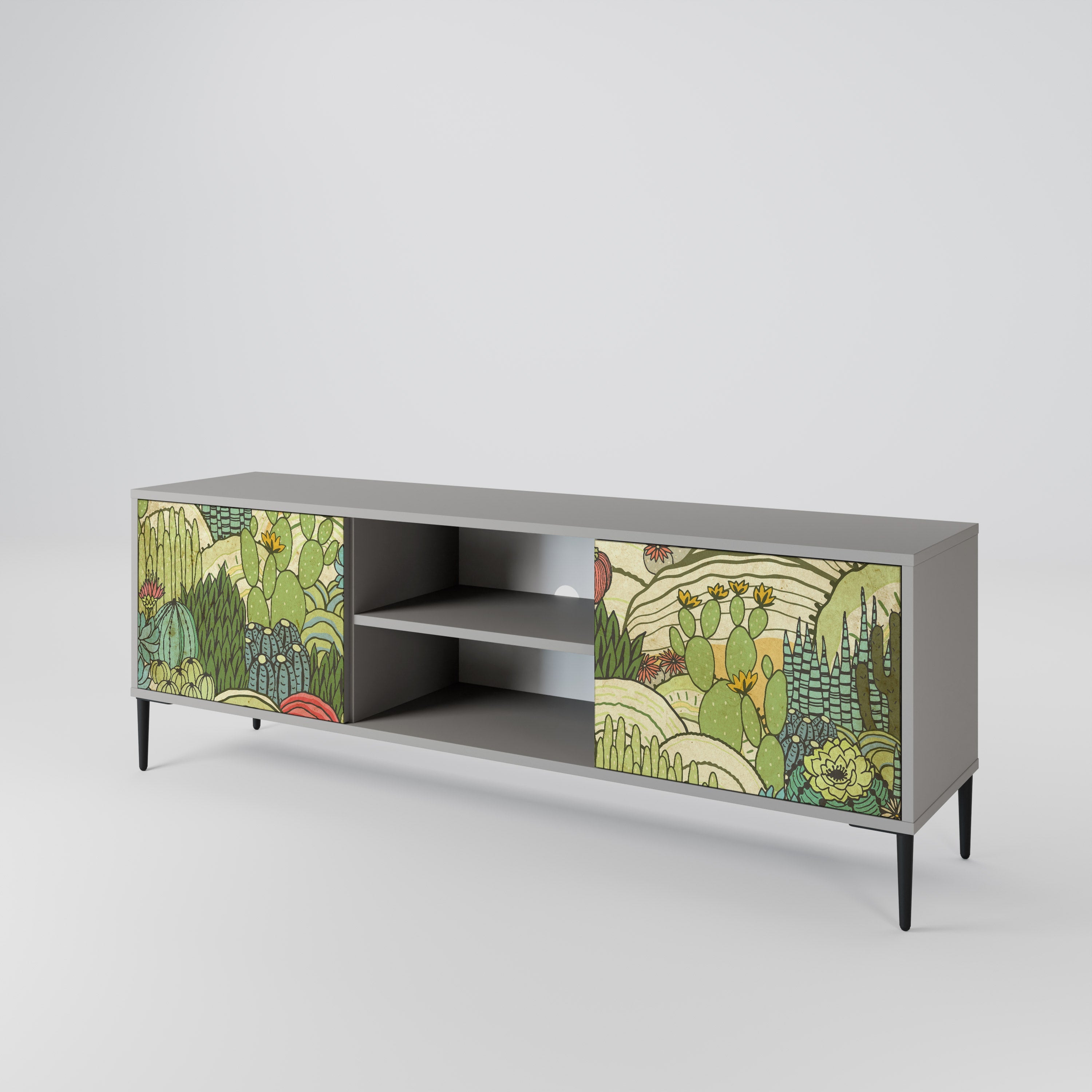 SUCCULENTS KALEIDOSCOPE 2-Door TV Stand in Grey Finish