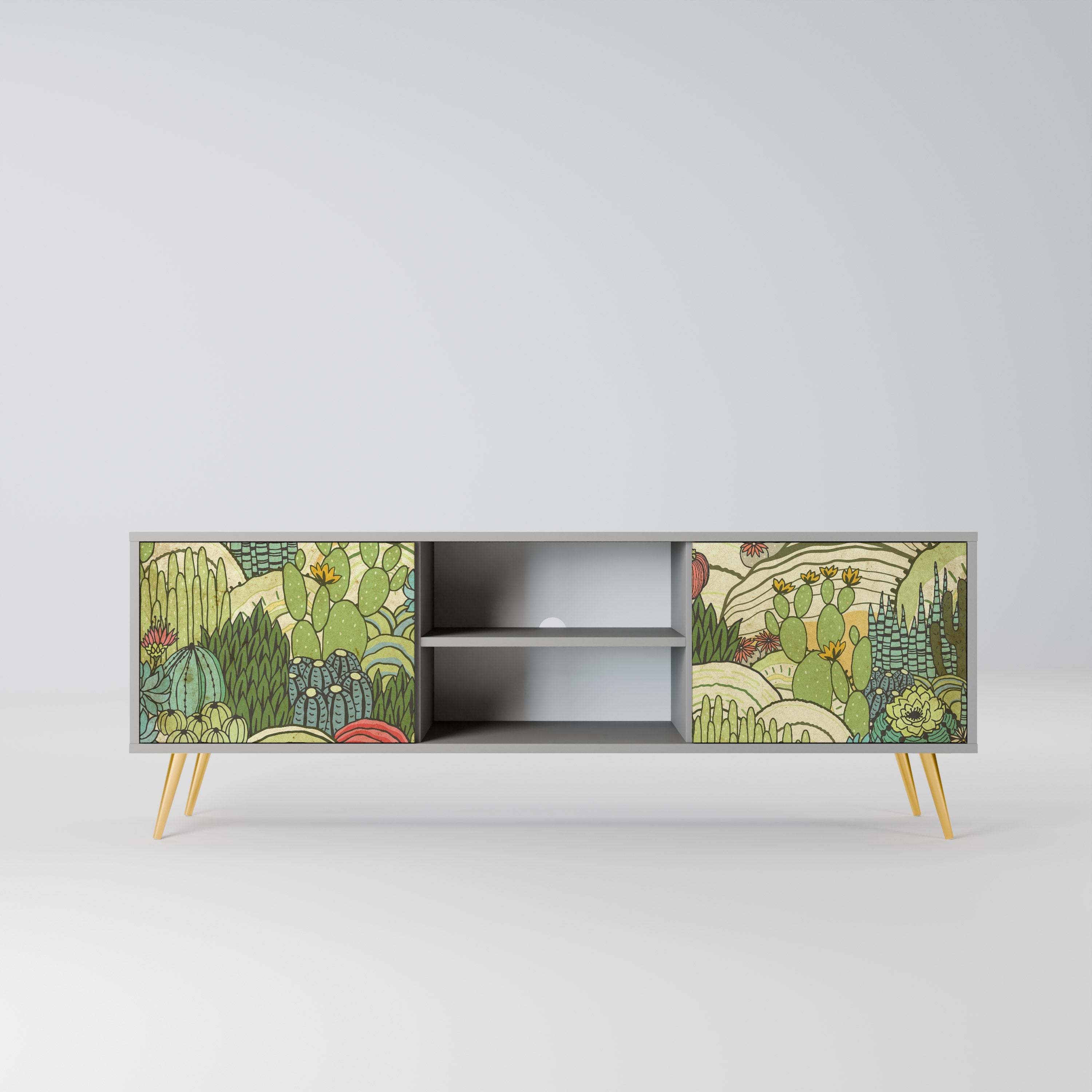 SUCCULENTS KALEIDOSCOPE 2-Door TV Stand in Grey Finish