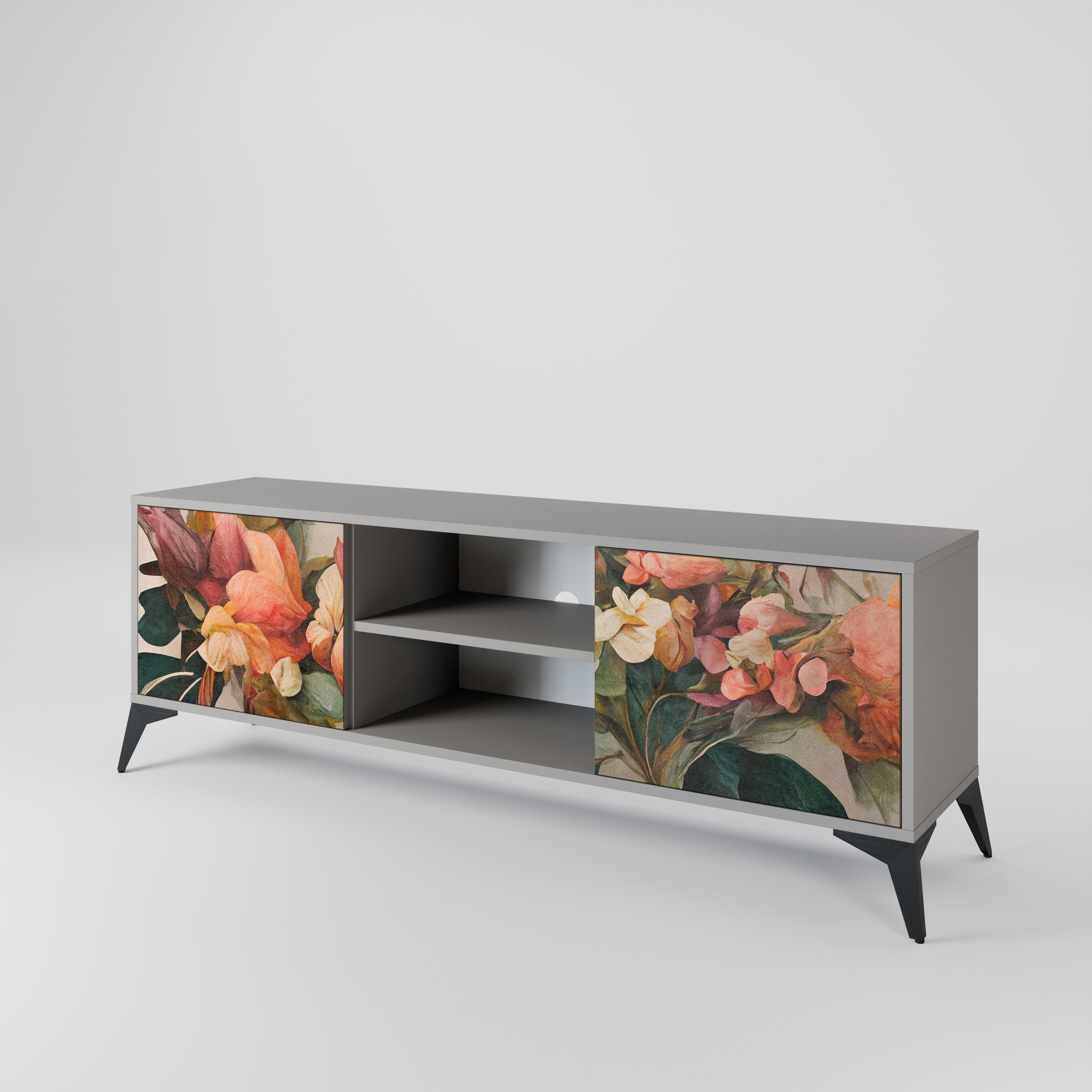 STYLISH BEAUTY 2-Door TV Stand in Grey Finish