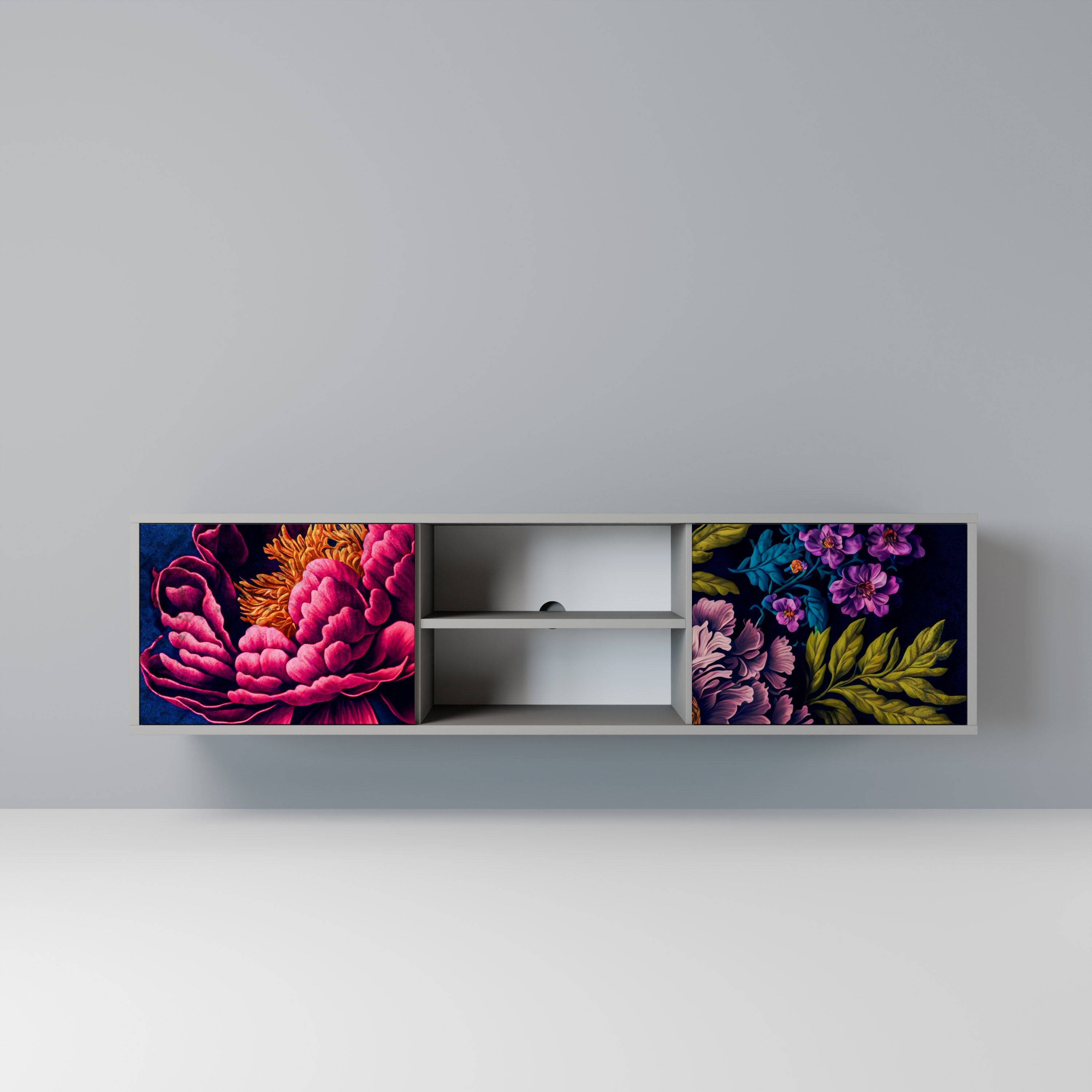 BLOOMING ELEGANCE 2-Door TV Stand in Grey Finish