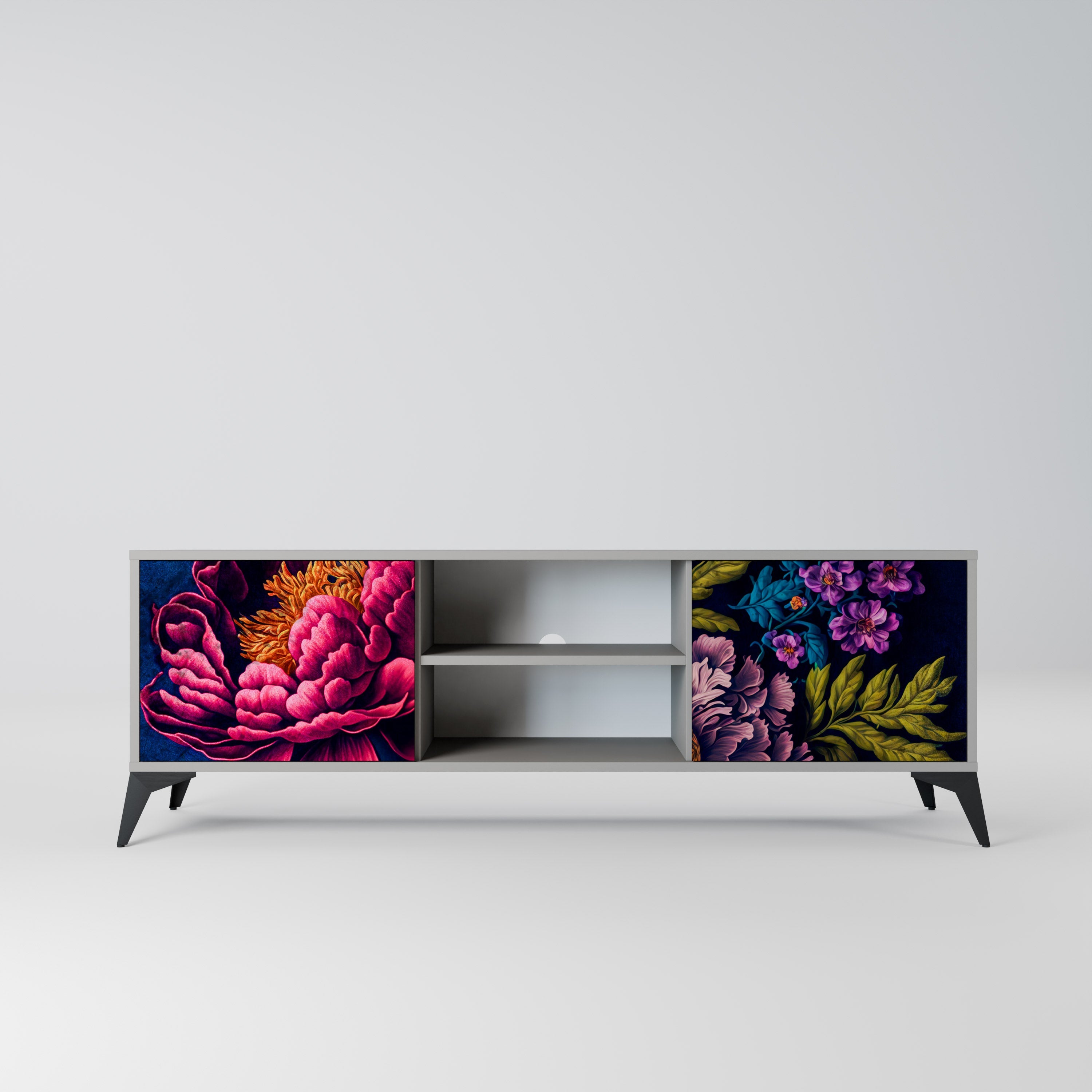 BLOOMING ELEGANCE 2-Door TV Stand in Grey Finish