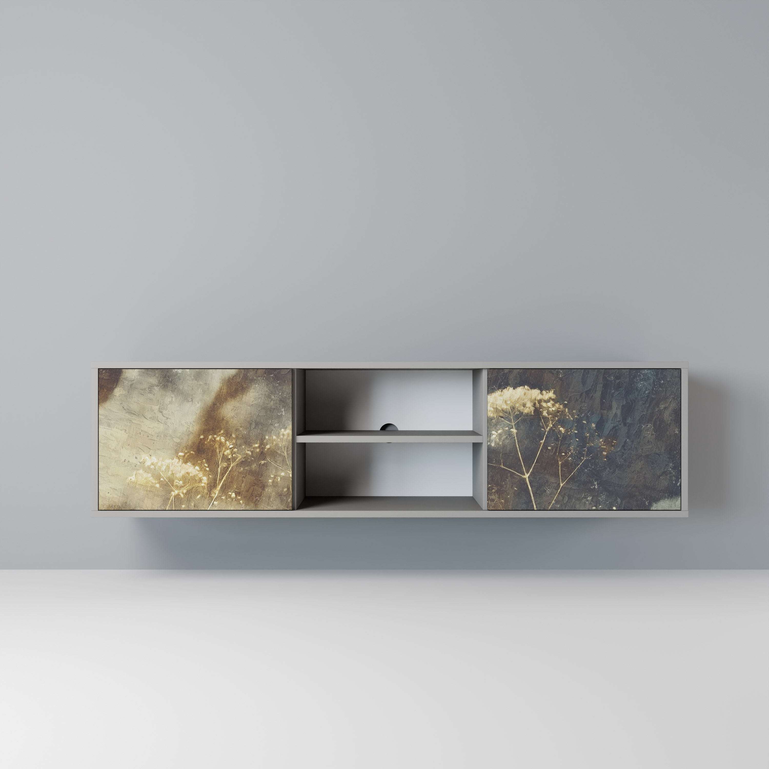 GENTLE POWER 2-Door TV Stand in Grey Finish