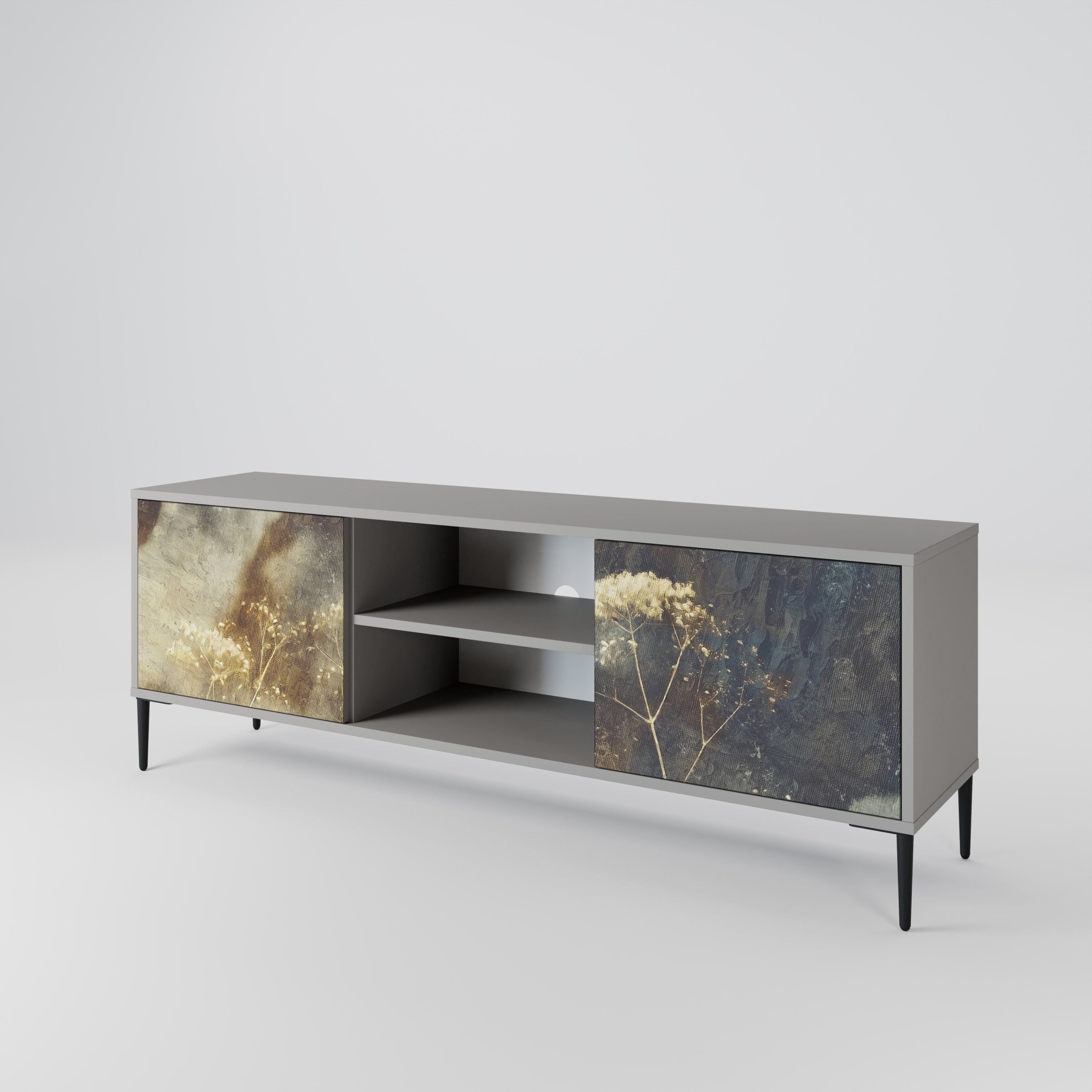 GENTLE POWER 2-Door TV Stand in Grey Finish