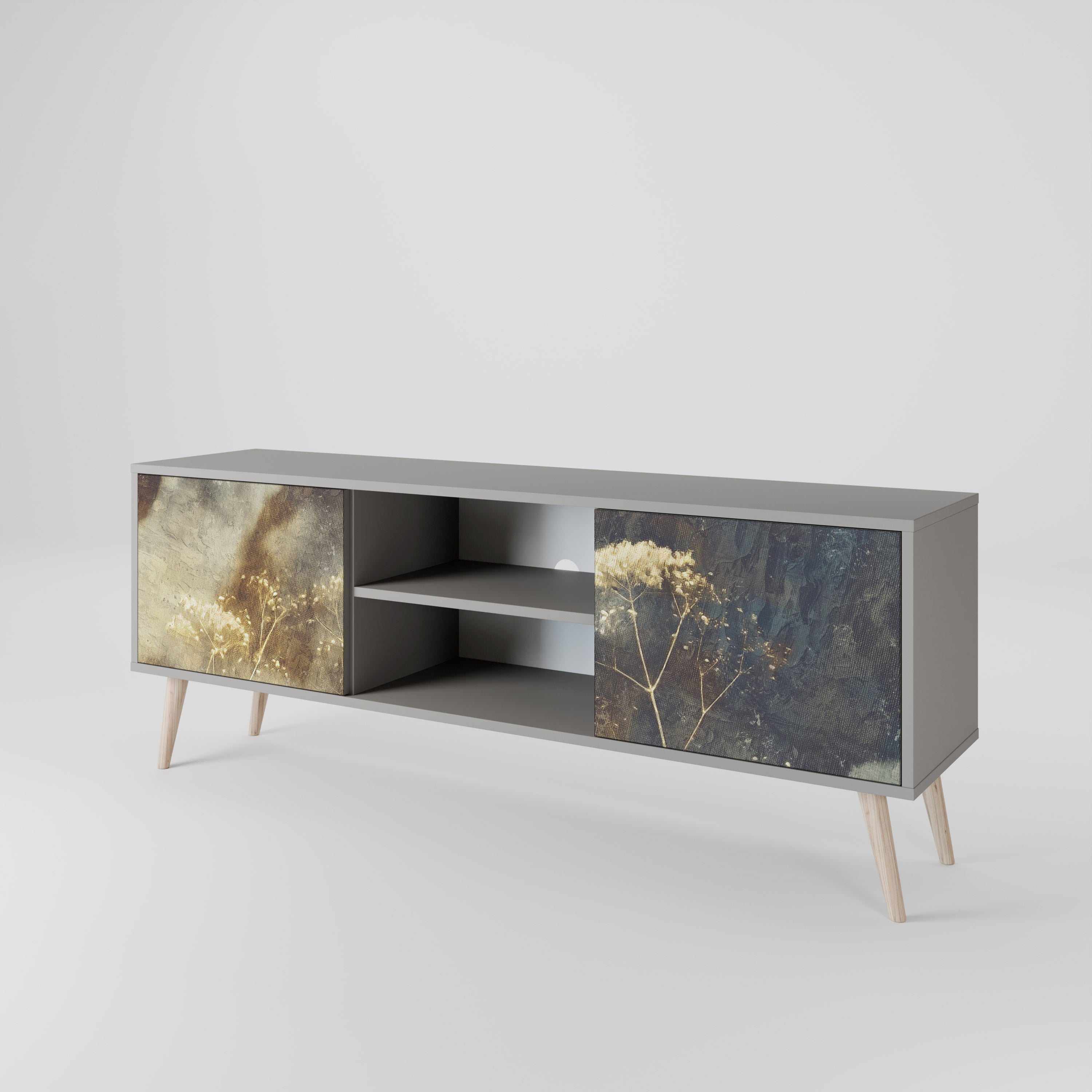 GENTLE POWER 2-Door TV Stand in Grey Finish