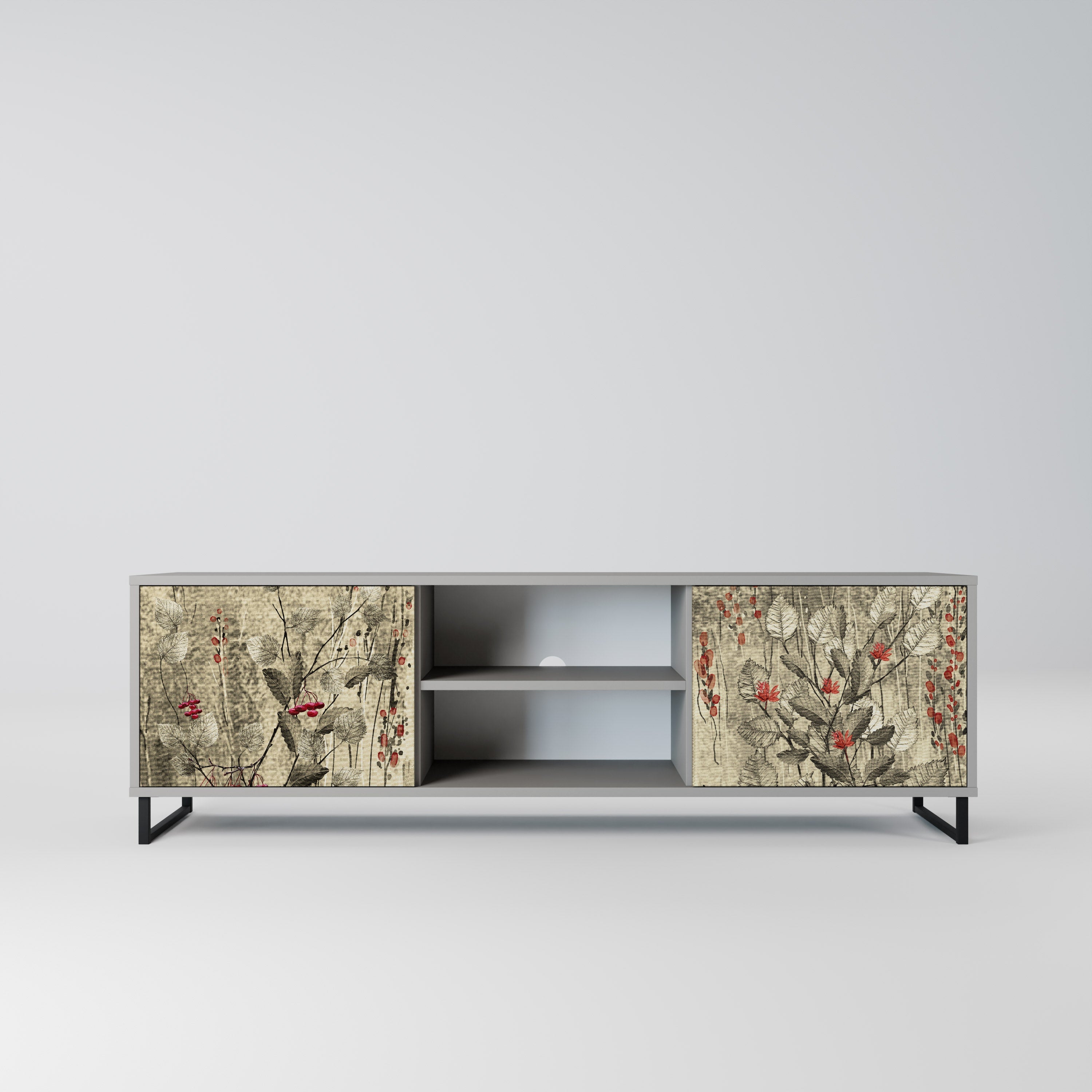 HERBAL GRACE 2-Door TV Stand in Grey Finish