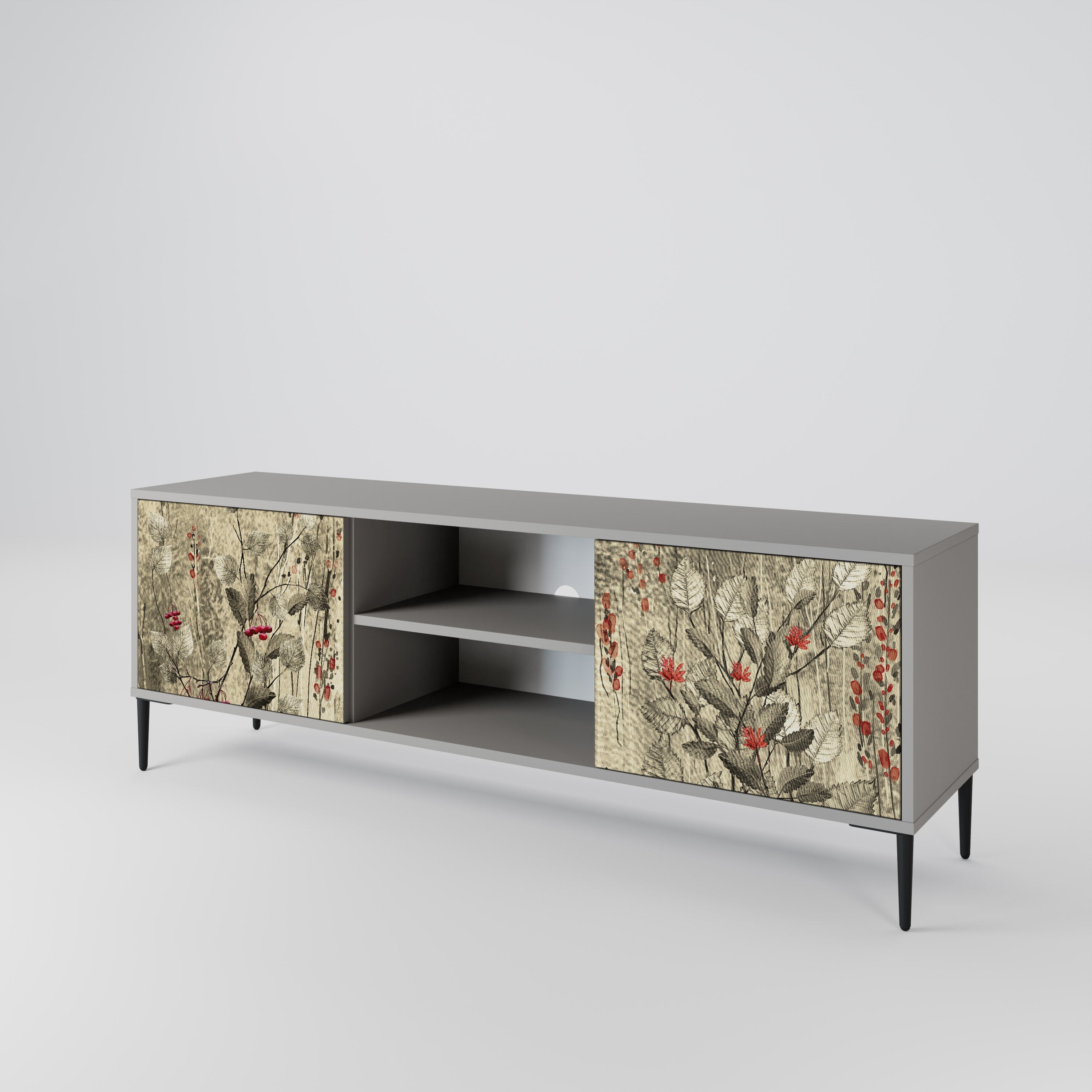 HERBAL GRACE 2-Door TV Stand in Grey Finish