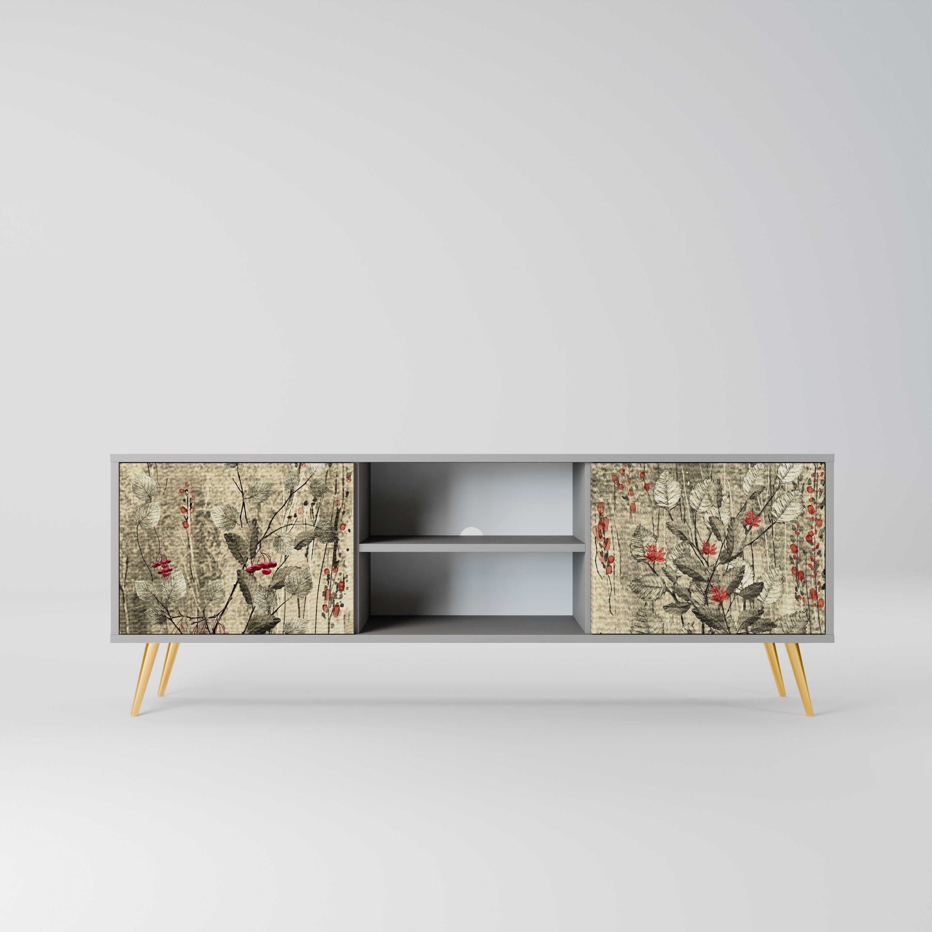 HERBAL GRACE 2-Door TV Stand in Grey Finish