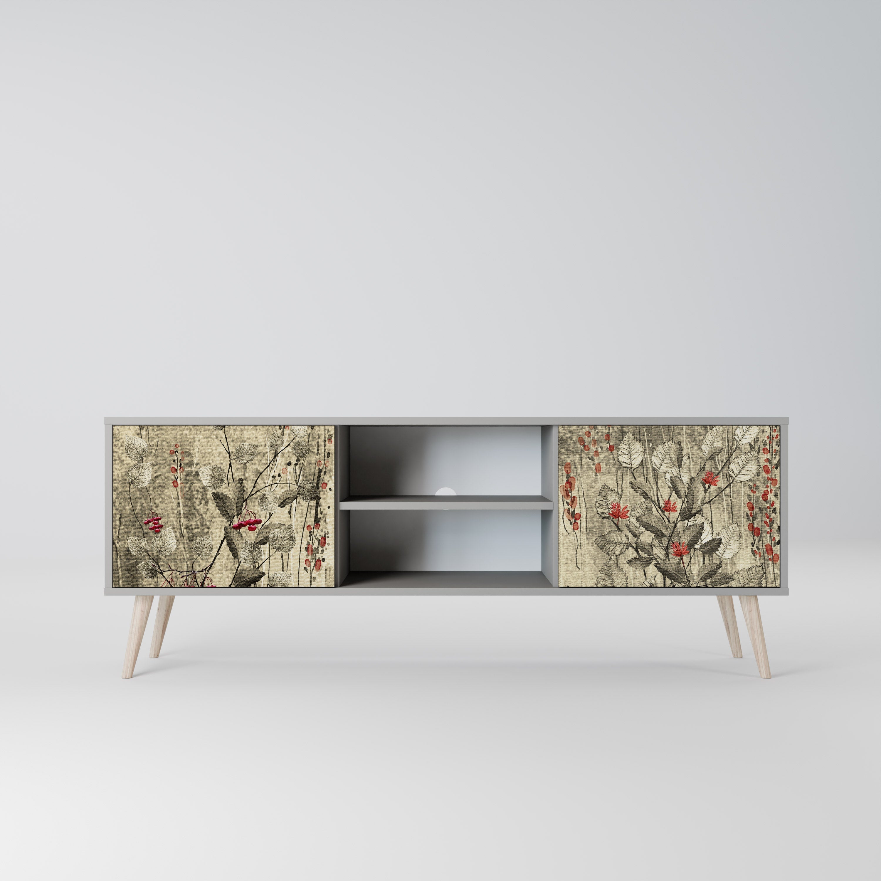 HERBAL GRACE 2-Door TV Stand in Grey Finish