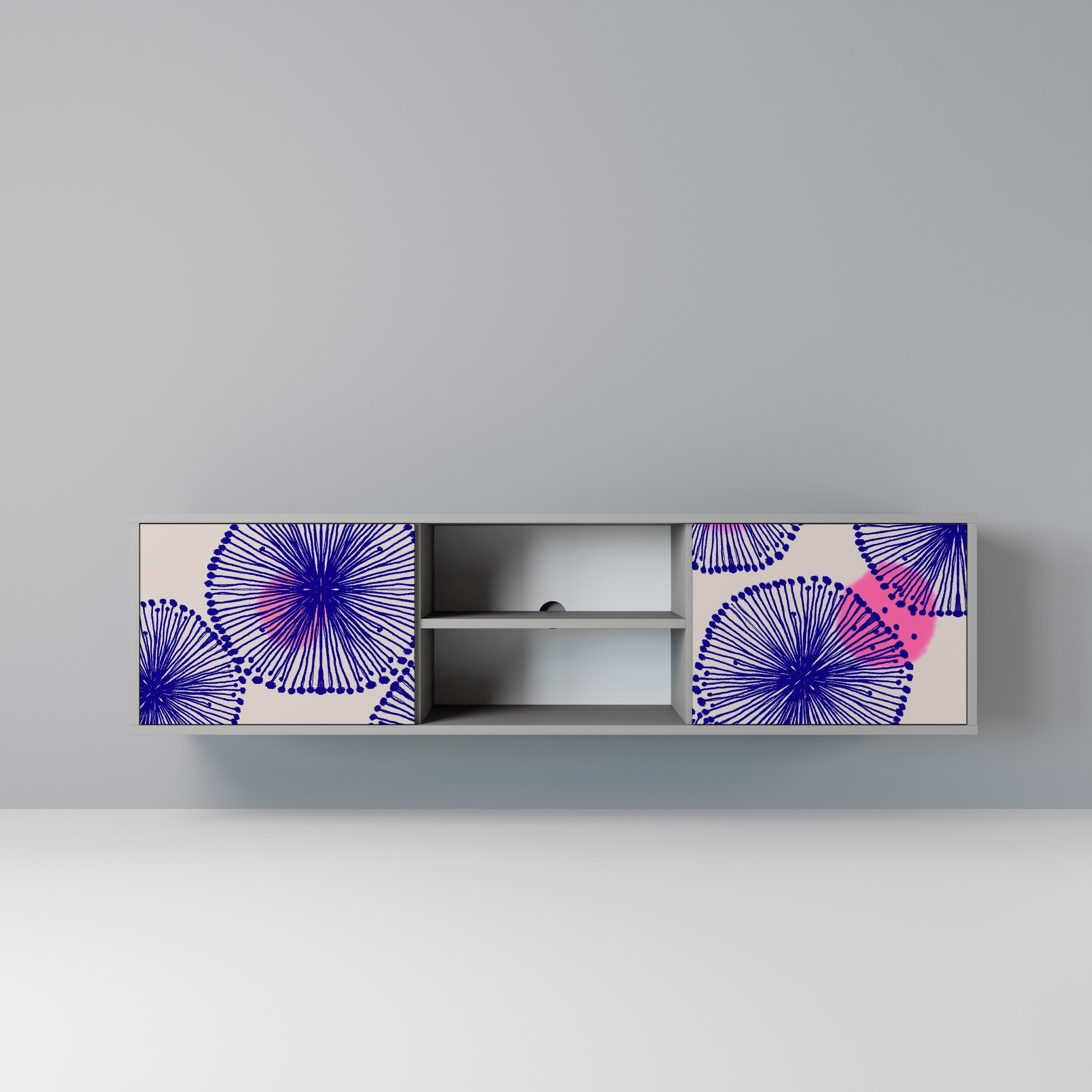 MAGIC NATURE 2-Door TV Stand in Grey Finish