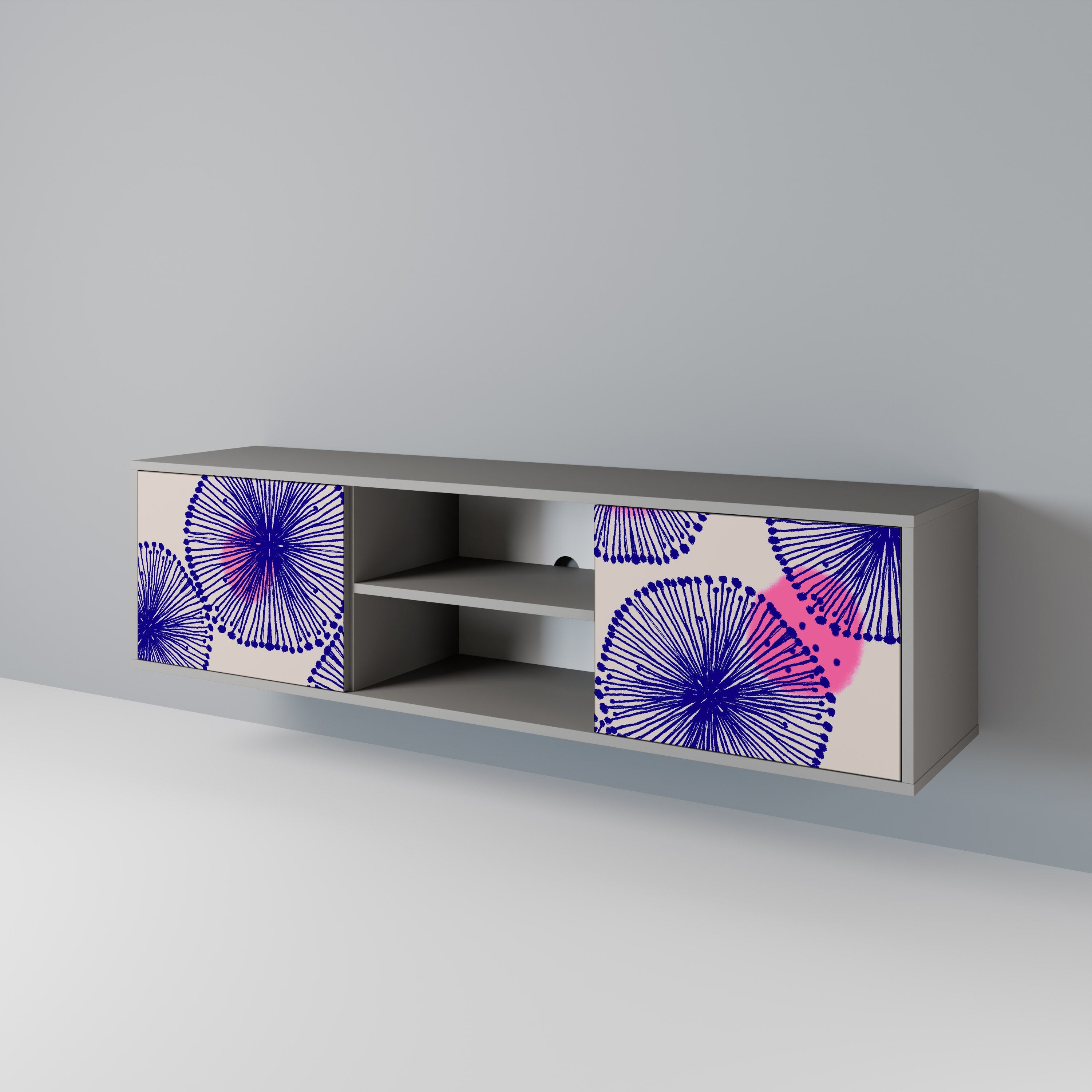 MAGIC NATURE 2-Door TV Stand in Grey Finish