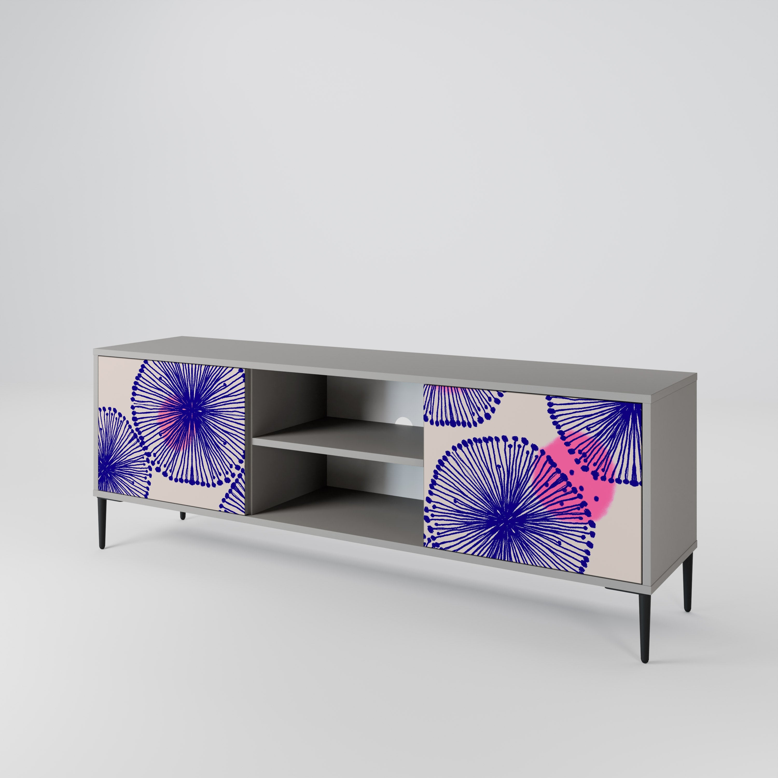 MAGIC NATURE 2-Door TV Stand in Grey Finish