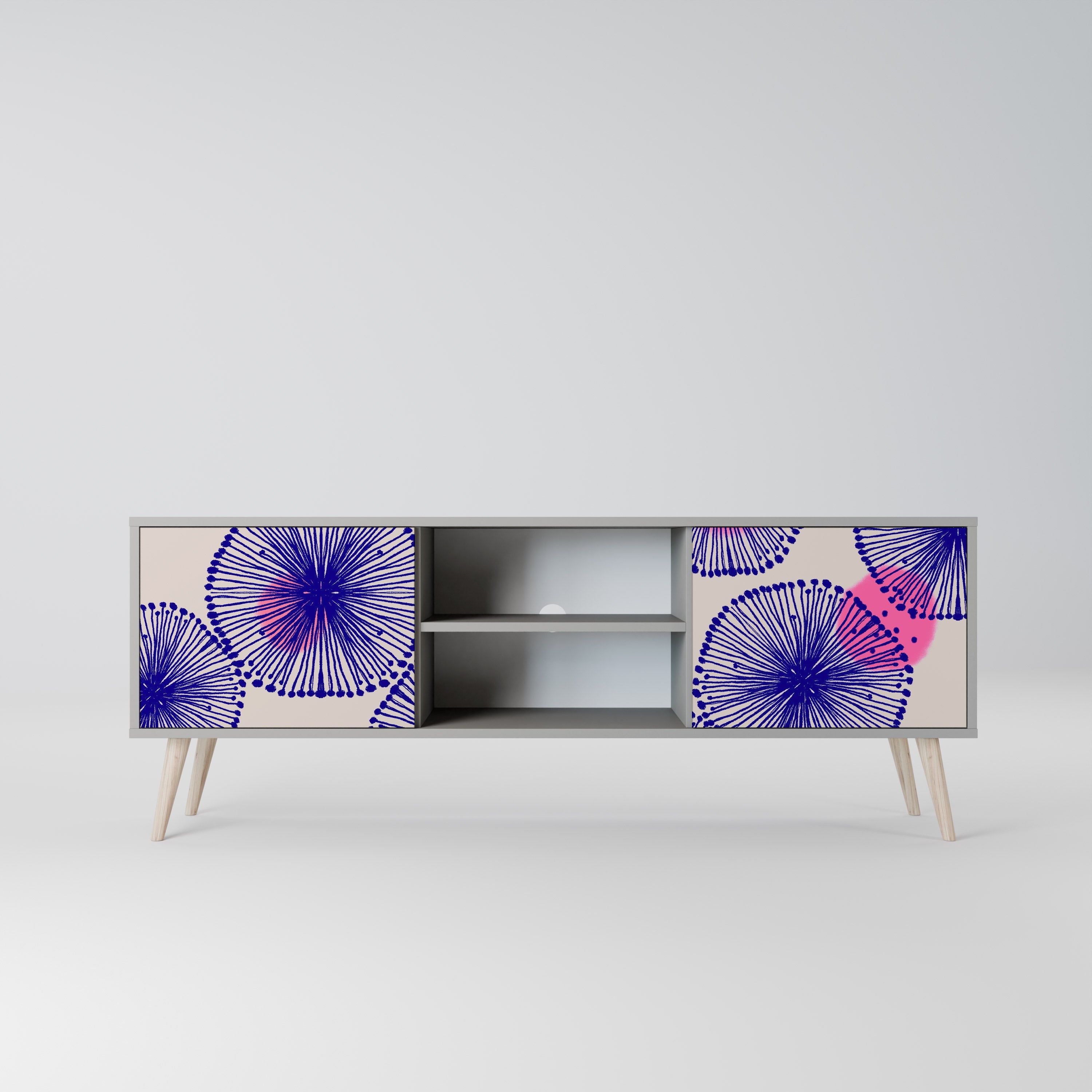 MAGIC NATURE 2-Door TV Stand in Grey Finish