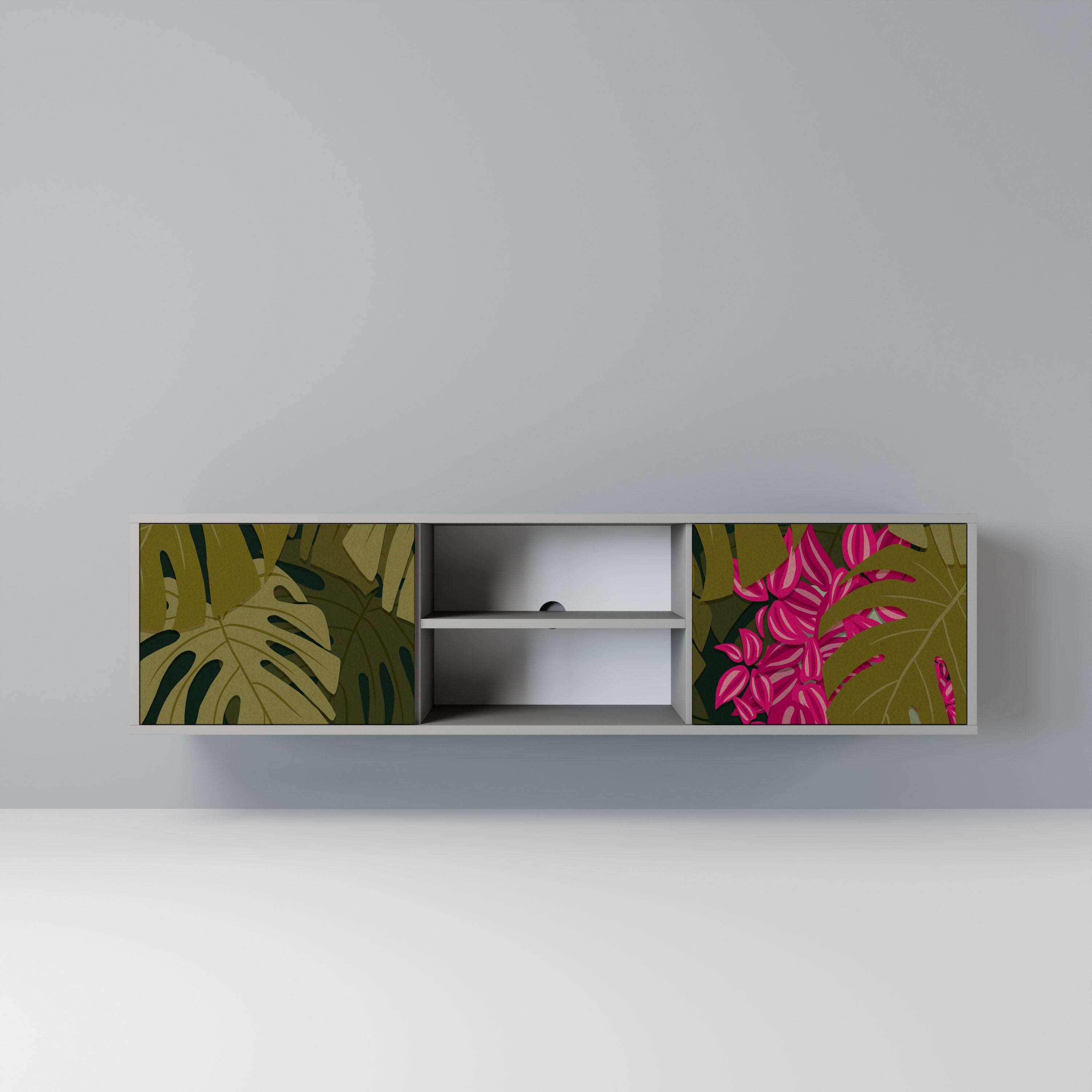 TROPICAL BEAUTY 2-Door TV Stand in Grey Finish