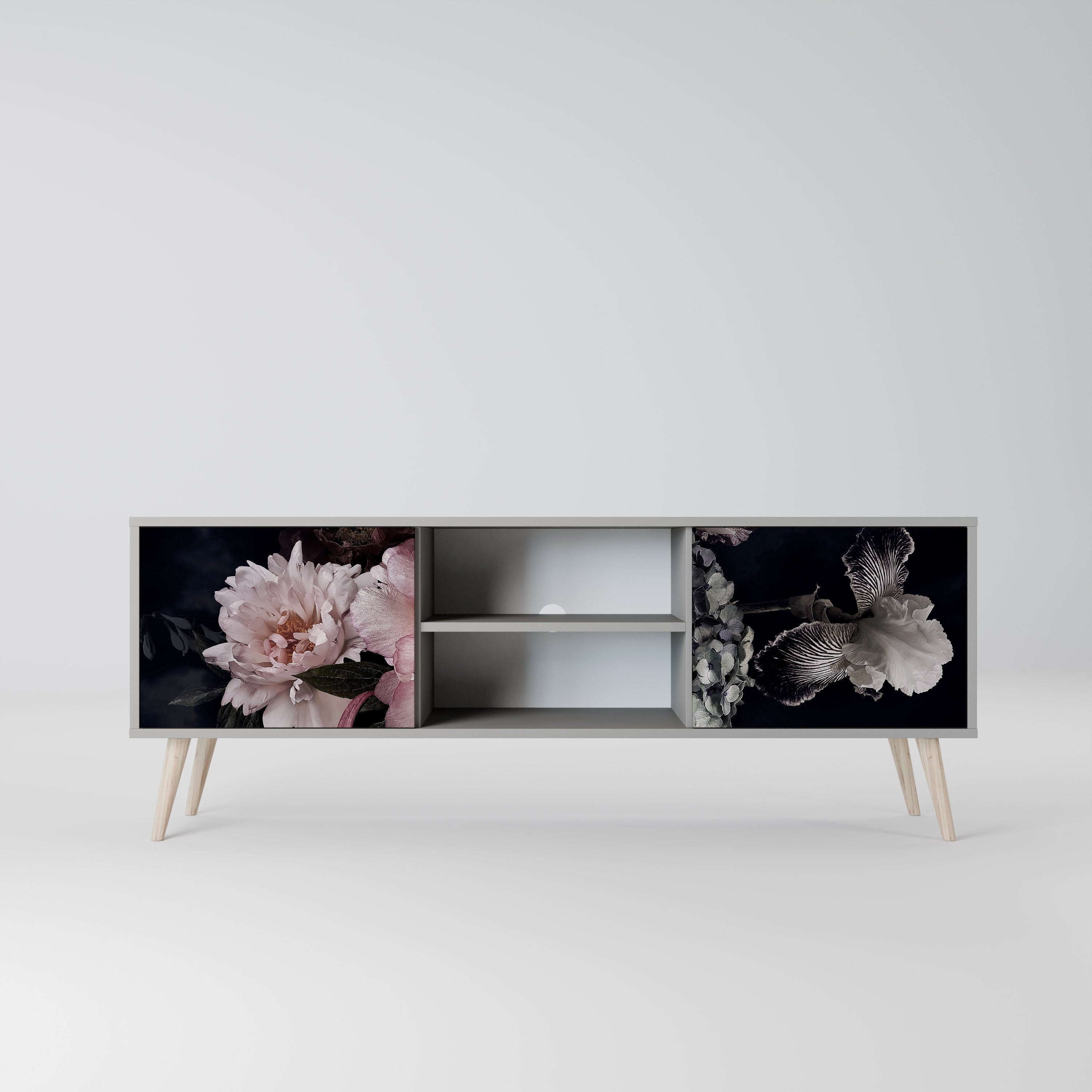 PURE BLOSSOM 2-Door TV Stand in Grey Finish