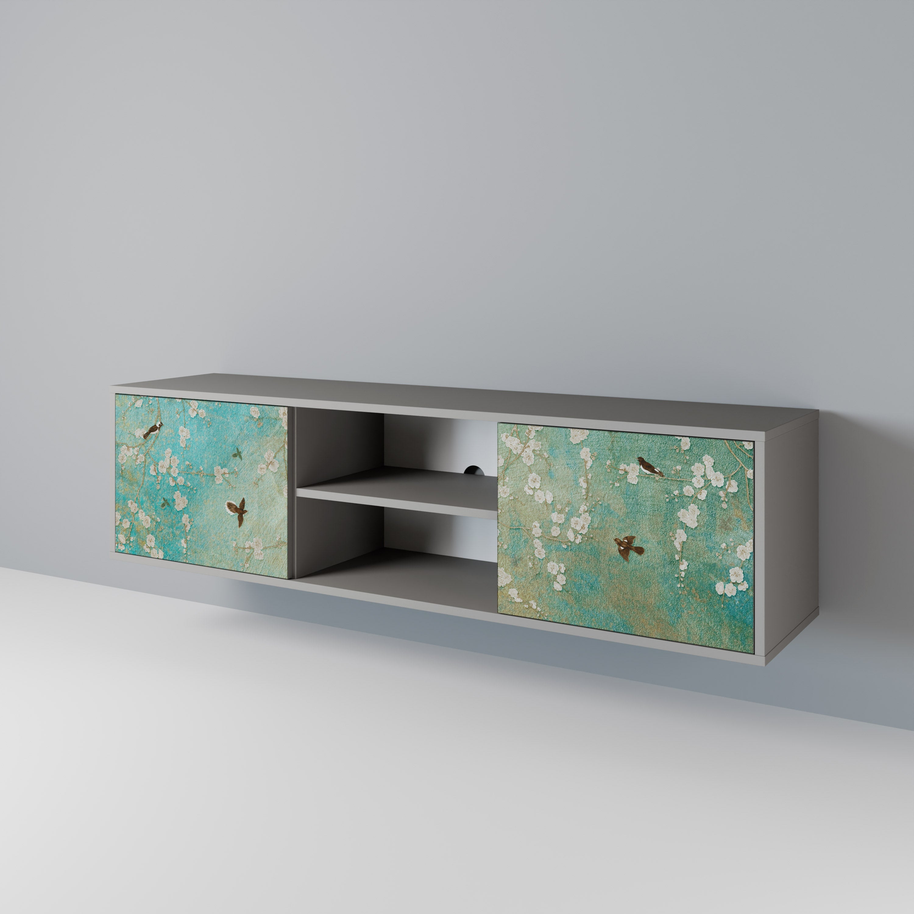 BLOOMING CHARM 2-Door TV Stand in Grey Finish