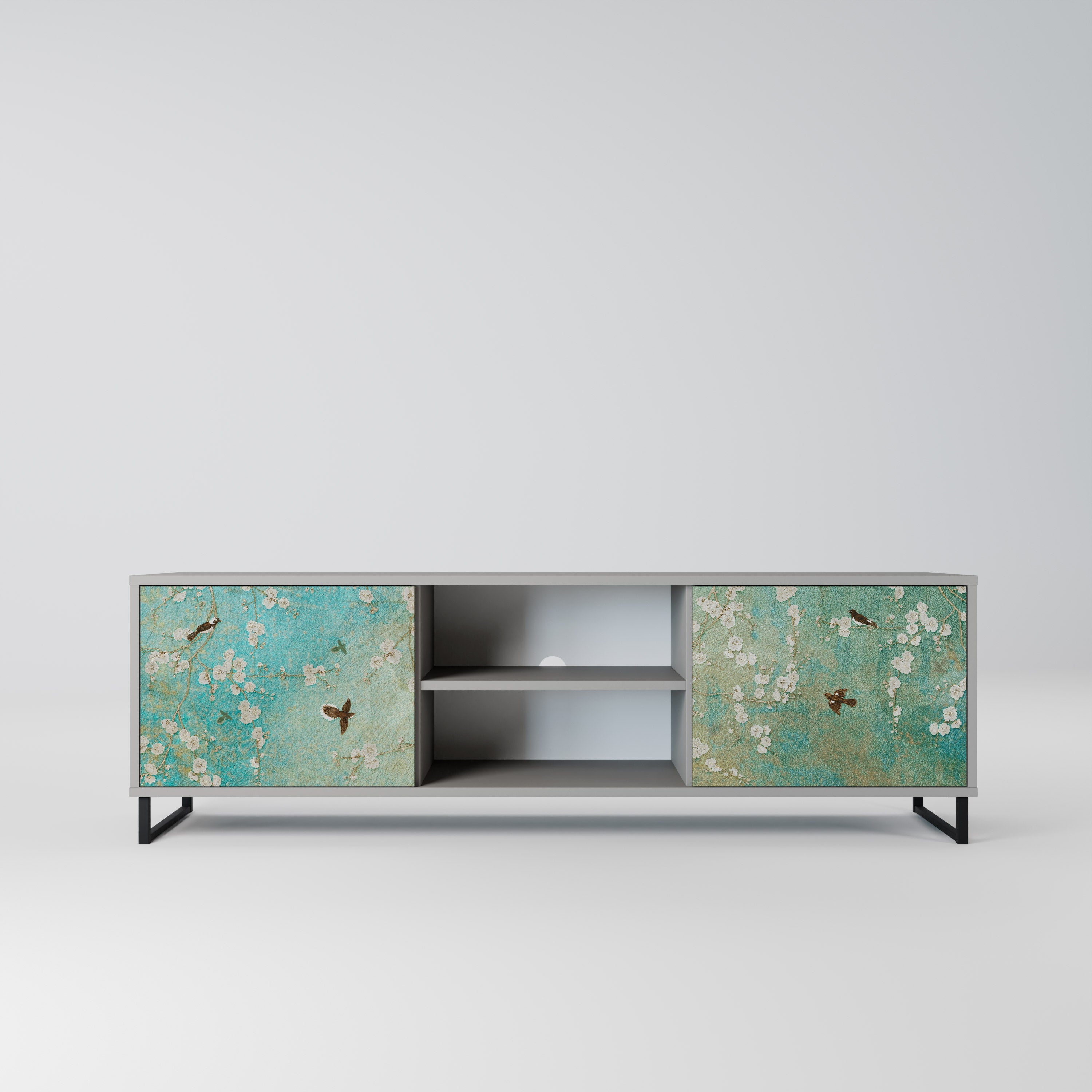 BLOOMING CHARM 2-Door TV Stand in Grey Finish