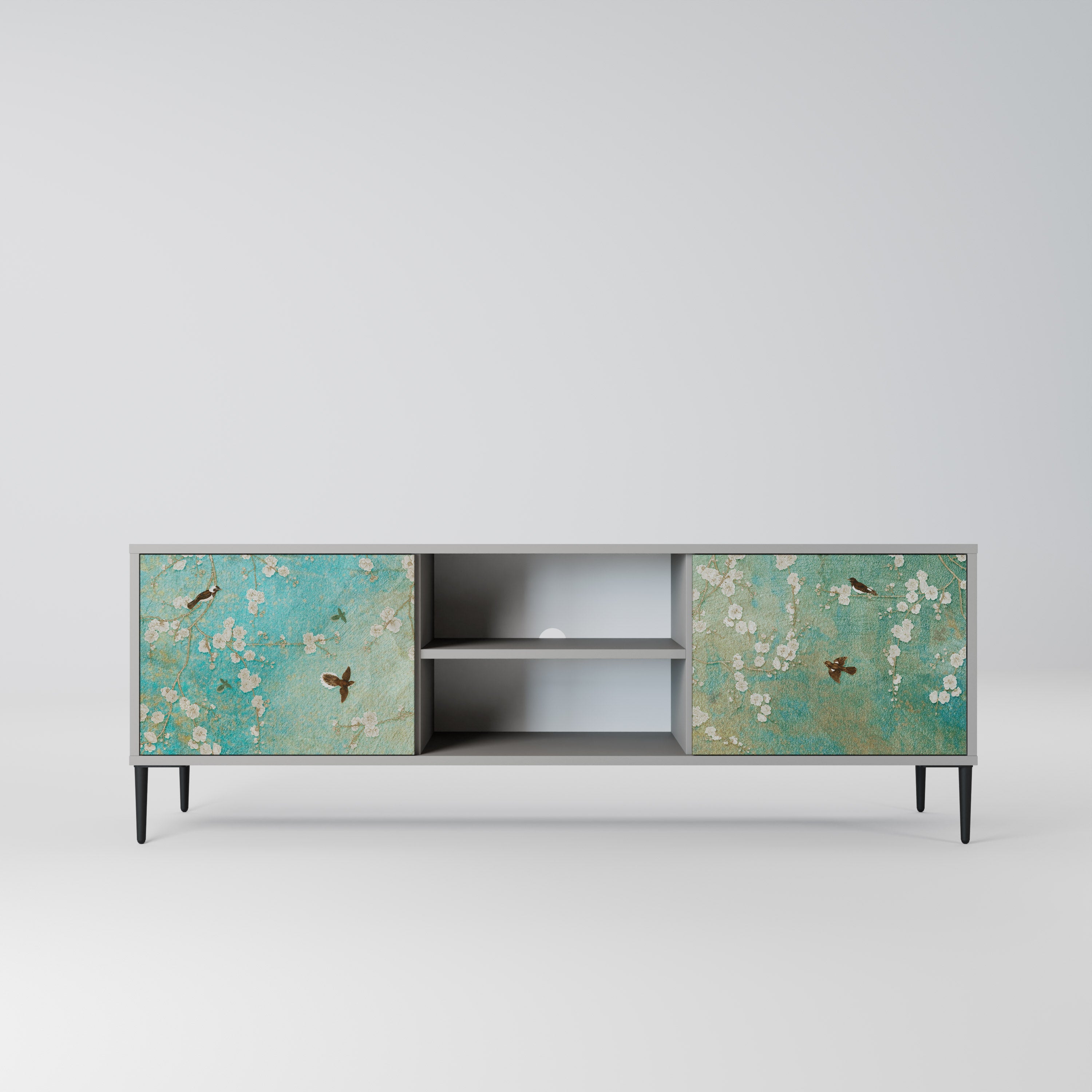 BLOOMING CHARM 2-Door TV Stand in Grey Finish