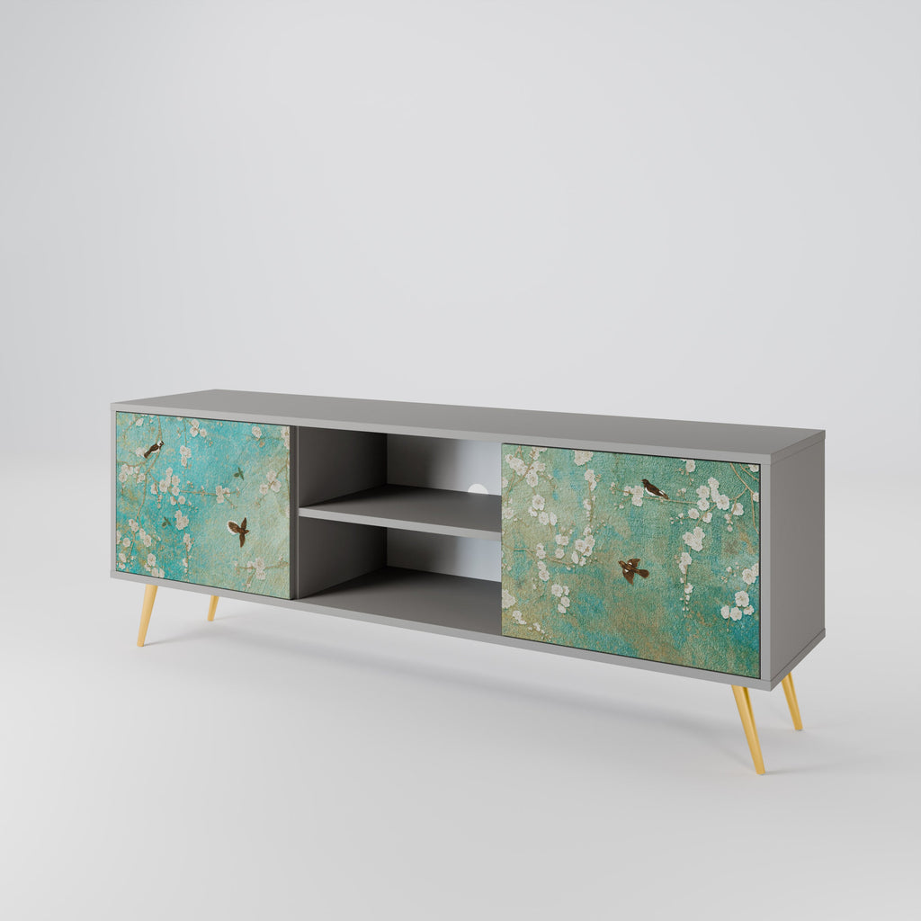 BLOOMING CHARM 2-Door TV Stand in Grey Finish