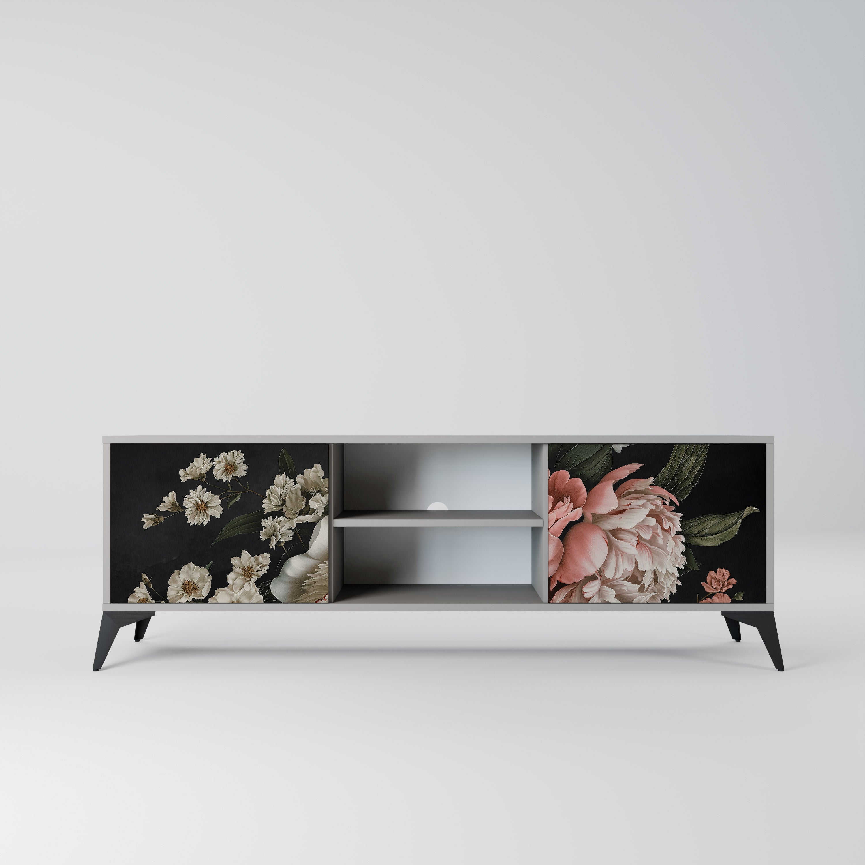 LUSH ELEGANCE 2-Door TV Stand in Grey Finish