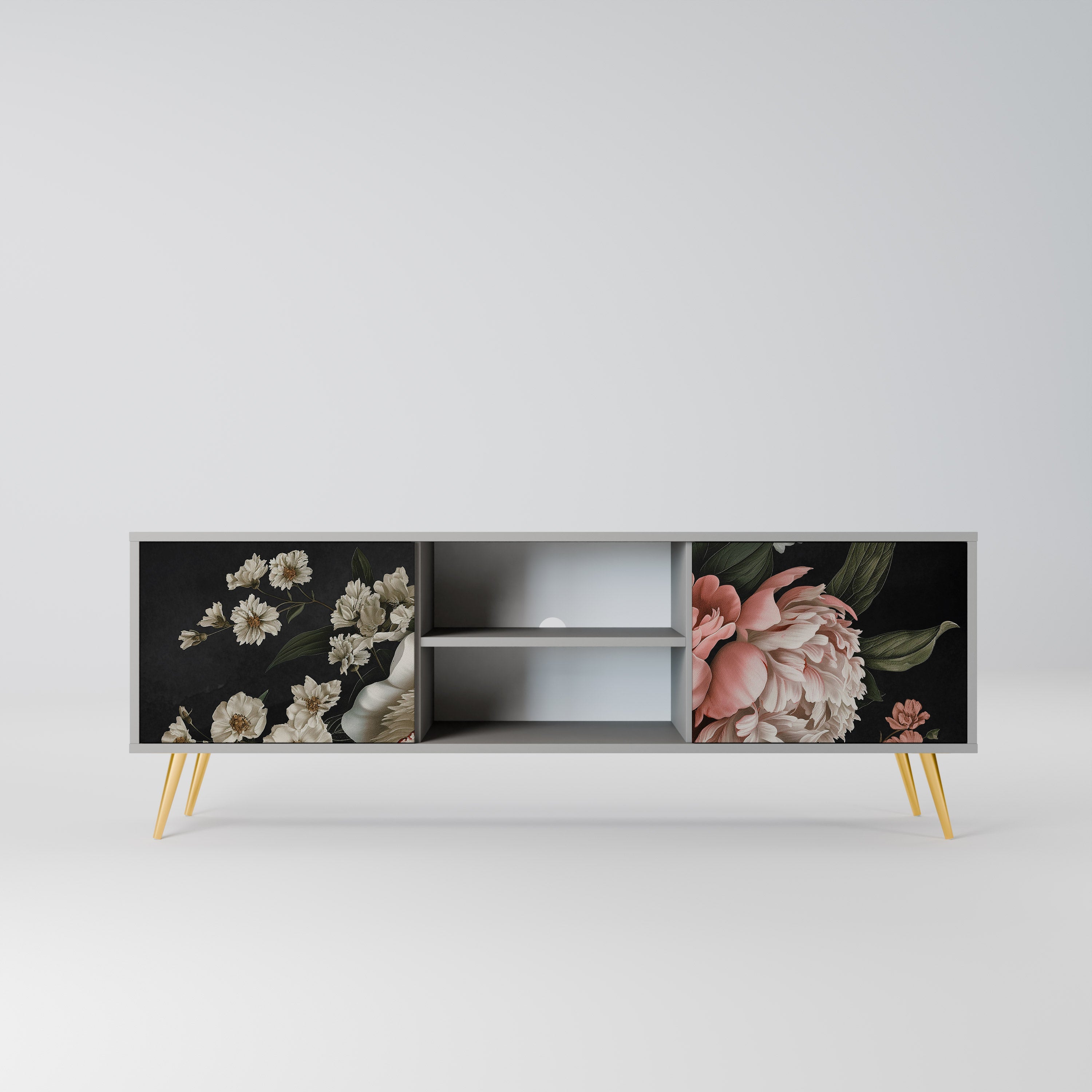 LUSH ELEGANCE 2-Door TV Stand in Grey Finish