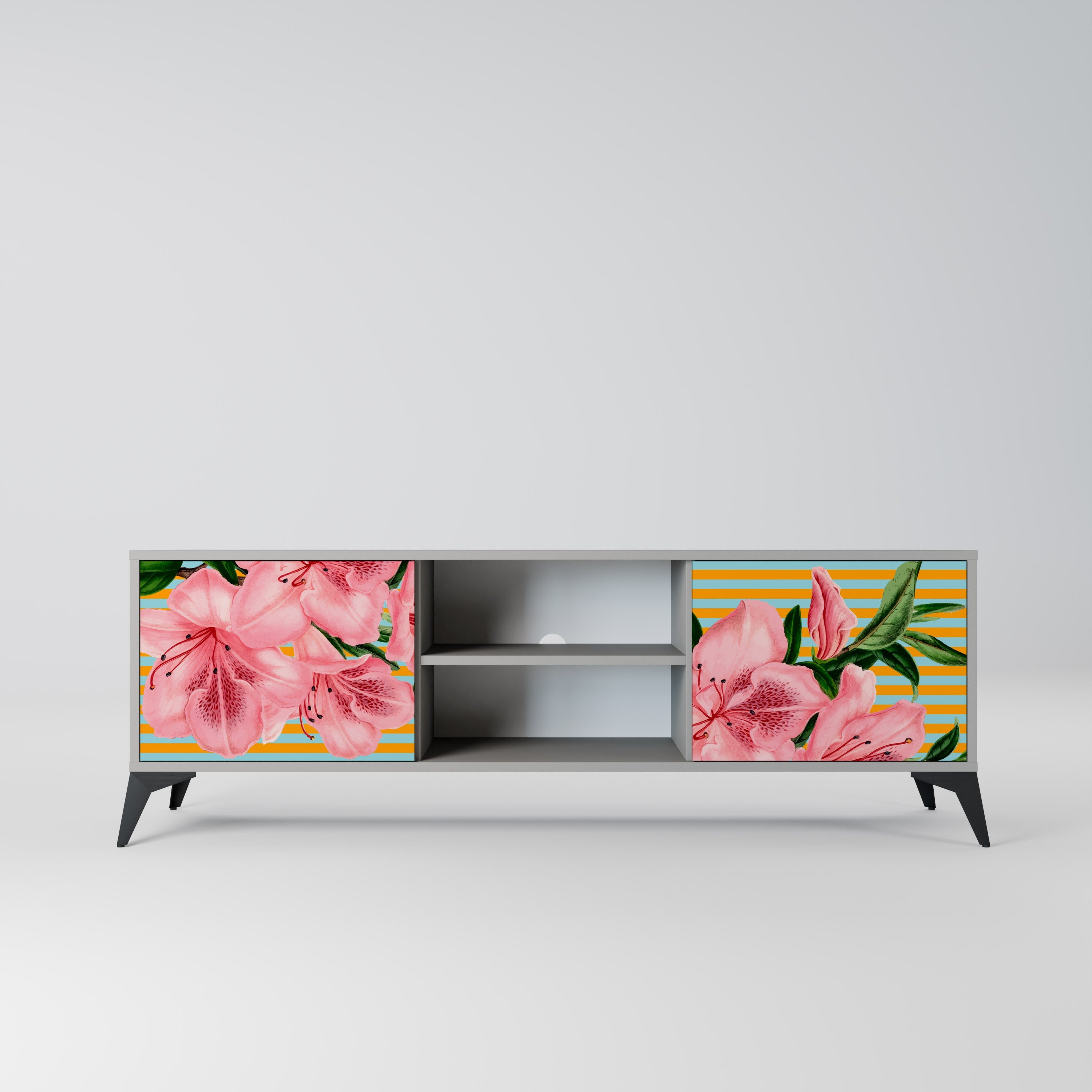 FRAGILE BEAUTY 2-Door TV Stand in Grey Finish