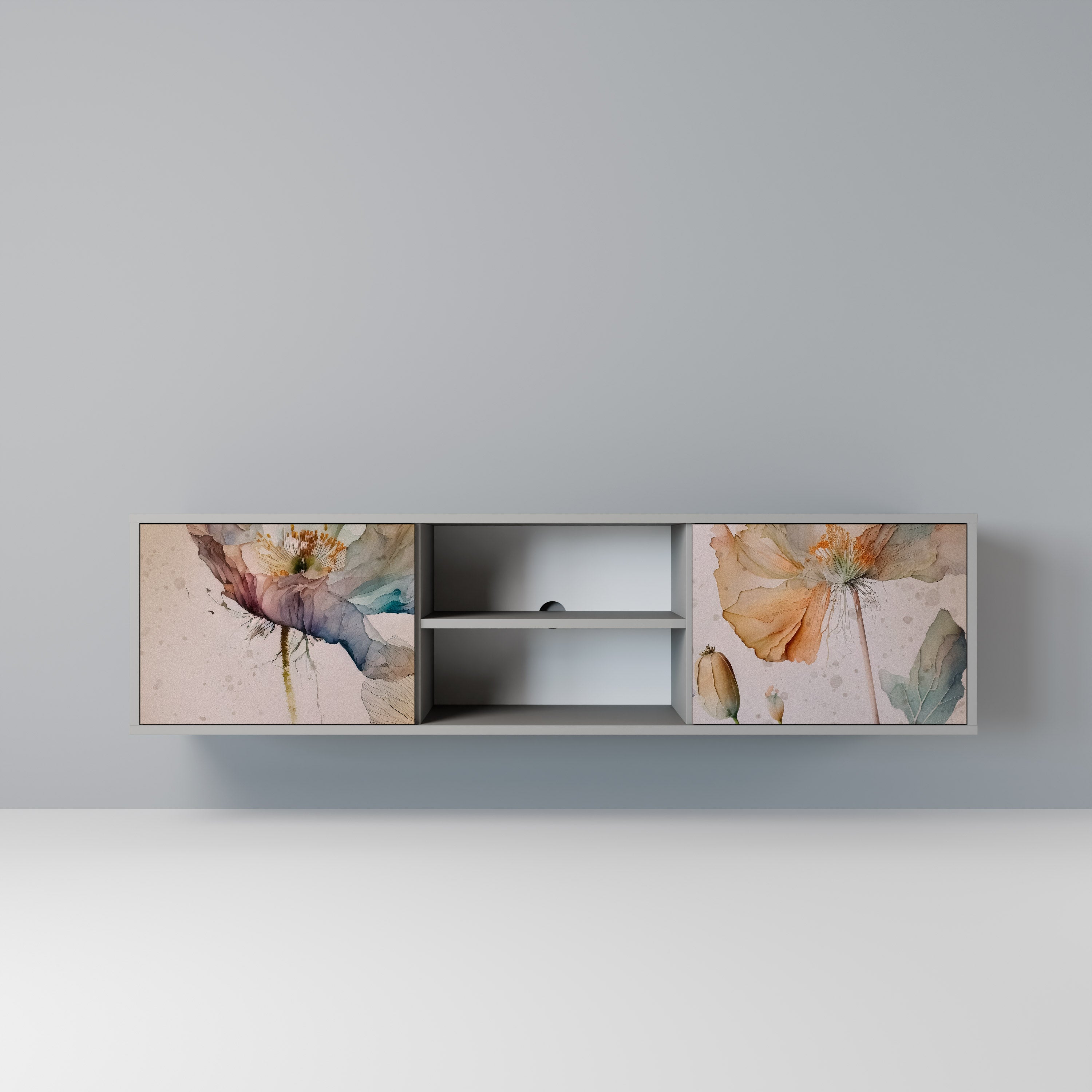 SOFTEN POPPY 2-Door TV Stand in Grey Finish