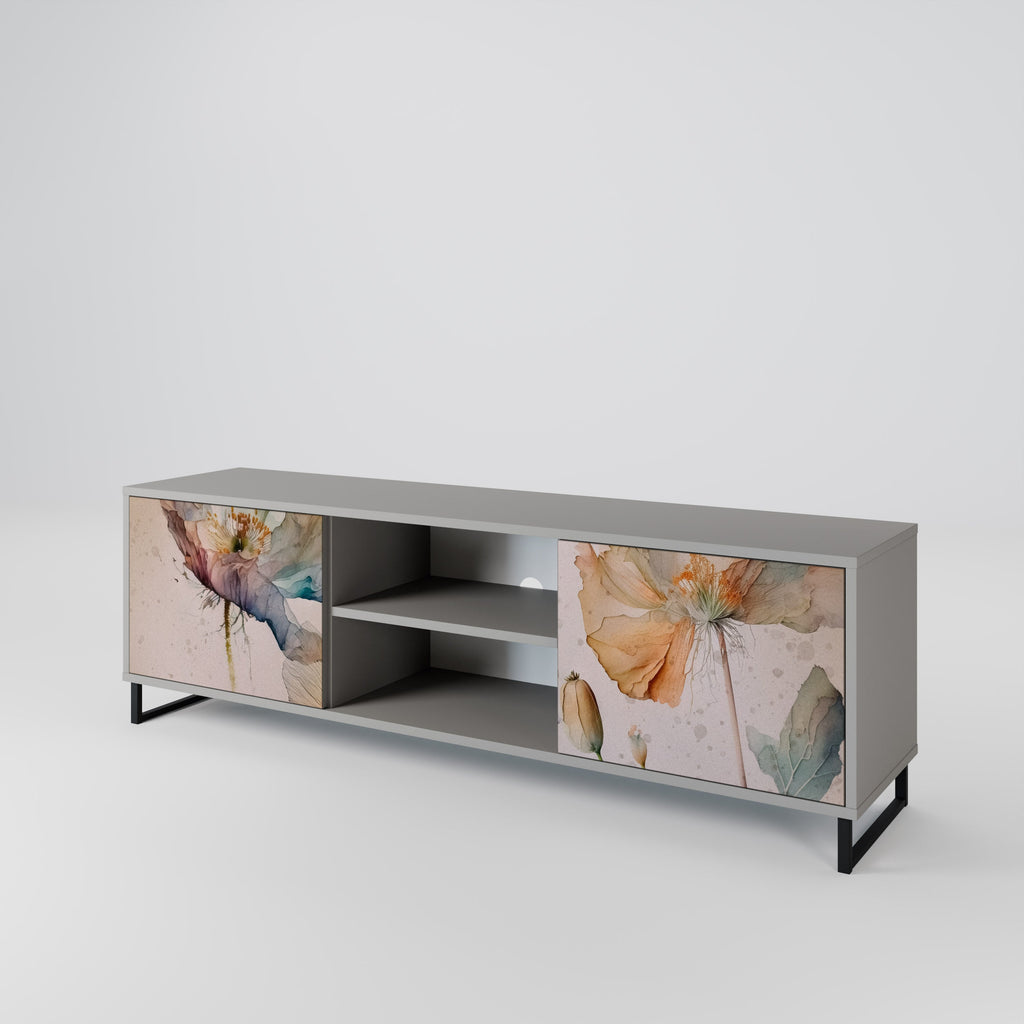 SOFTEN POPPY 2-Door TV Stand in Grey Finish