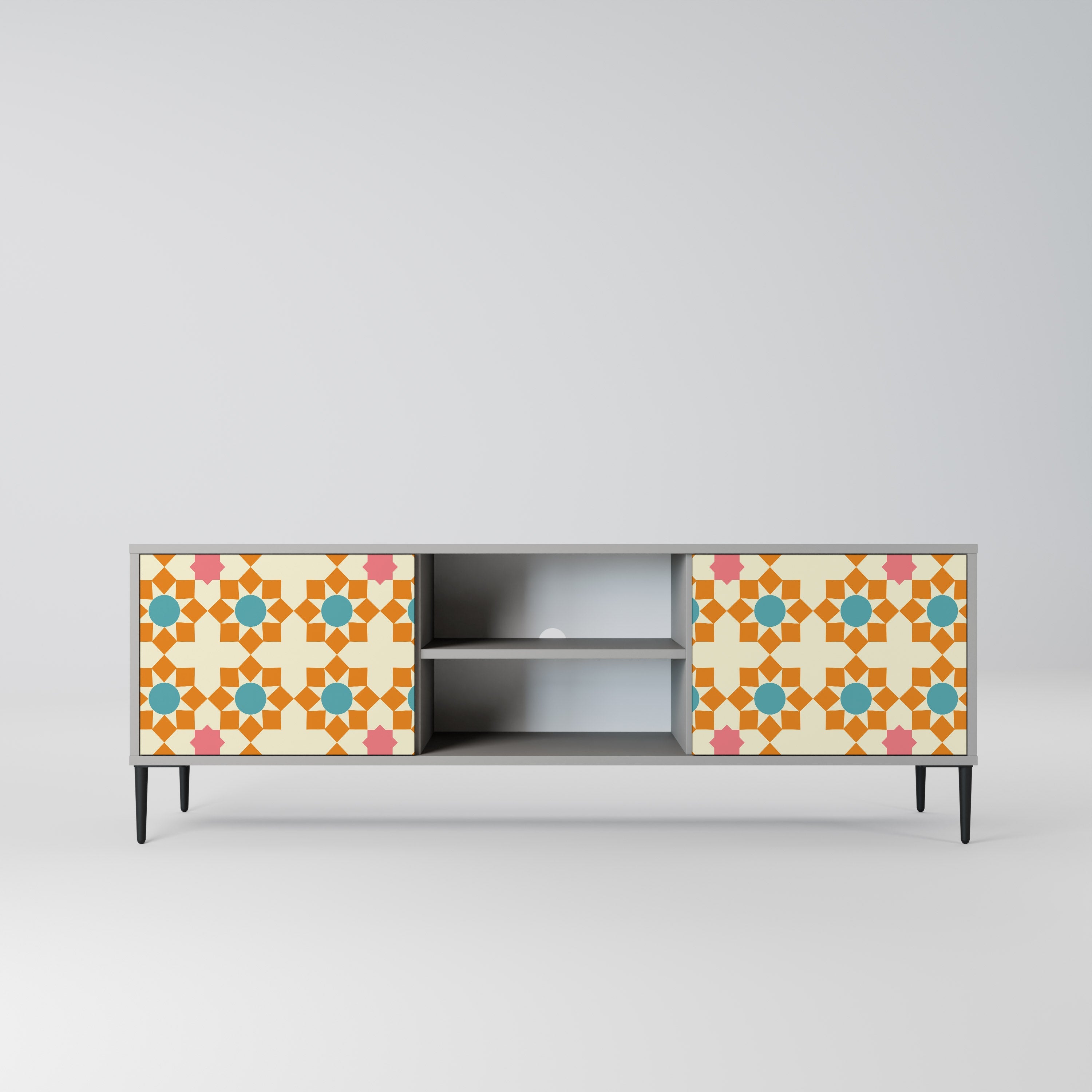 FLORAL DECOR 2-Door TV Stand in Grey Finish