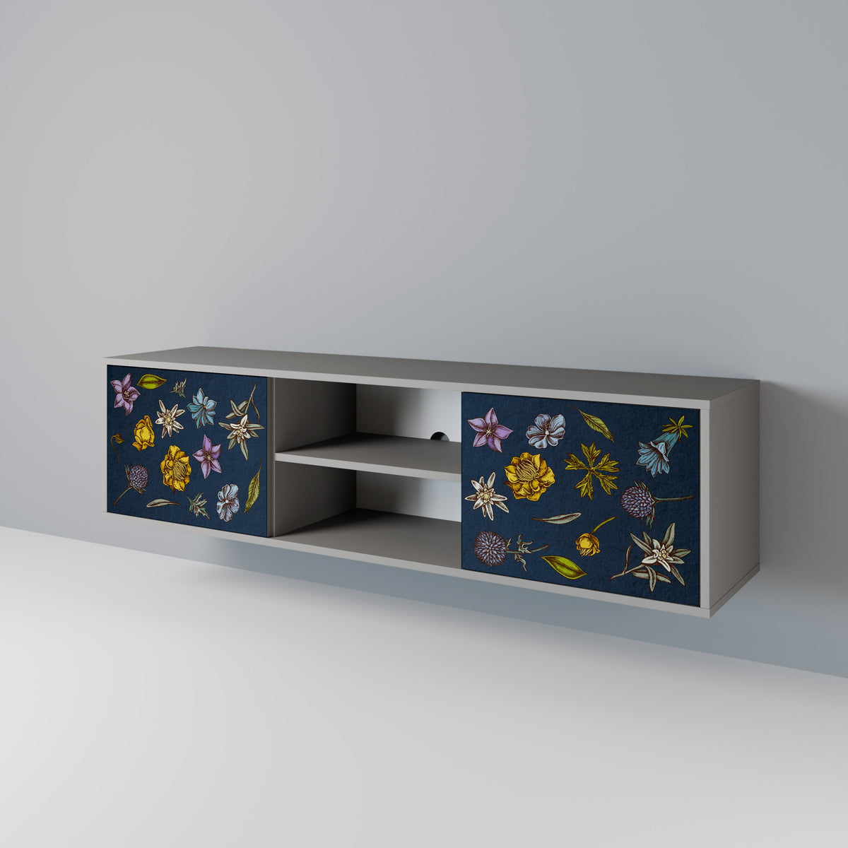 FLOWERS ON NAVY BLUE 2-türiges TV-Lowboard