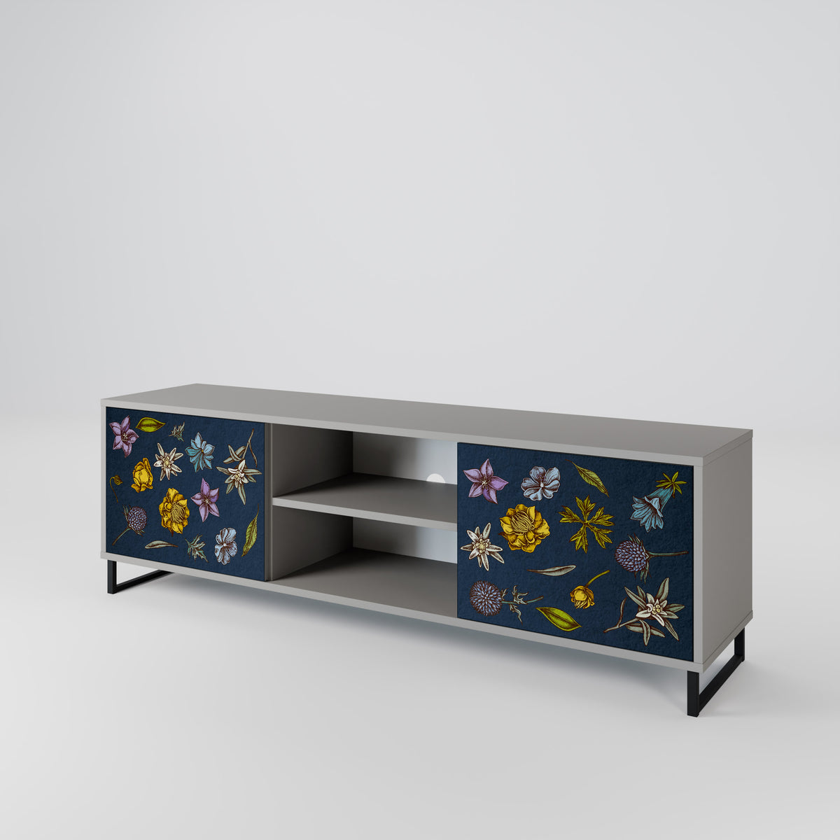 FLOWERS ON NAVY BLUE 2-türiges TV-Lowboard
