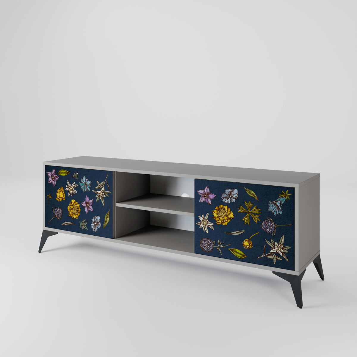 FLOWERS ON NAVY BLUE 2-türiges TV-Lowboard