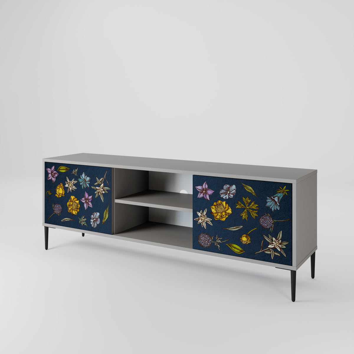 FLOWERS ON NAVY BLUE 2-türiges TV-Lowboard