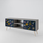 FLOWERS ON NAVY BLUE 2-Door TV Stand in Grey Finish