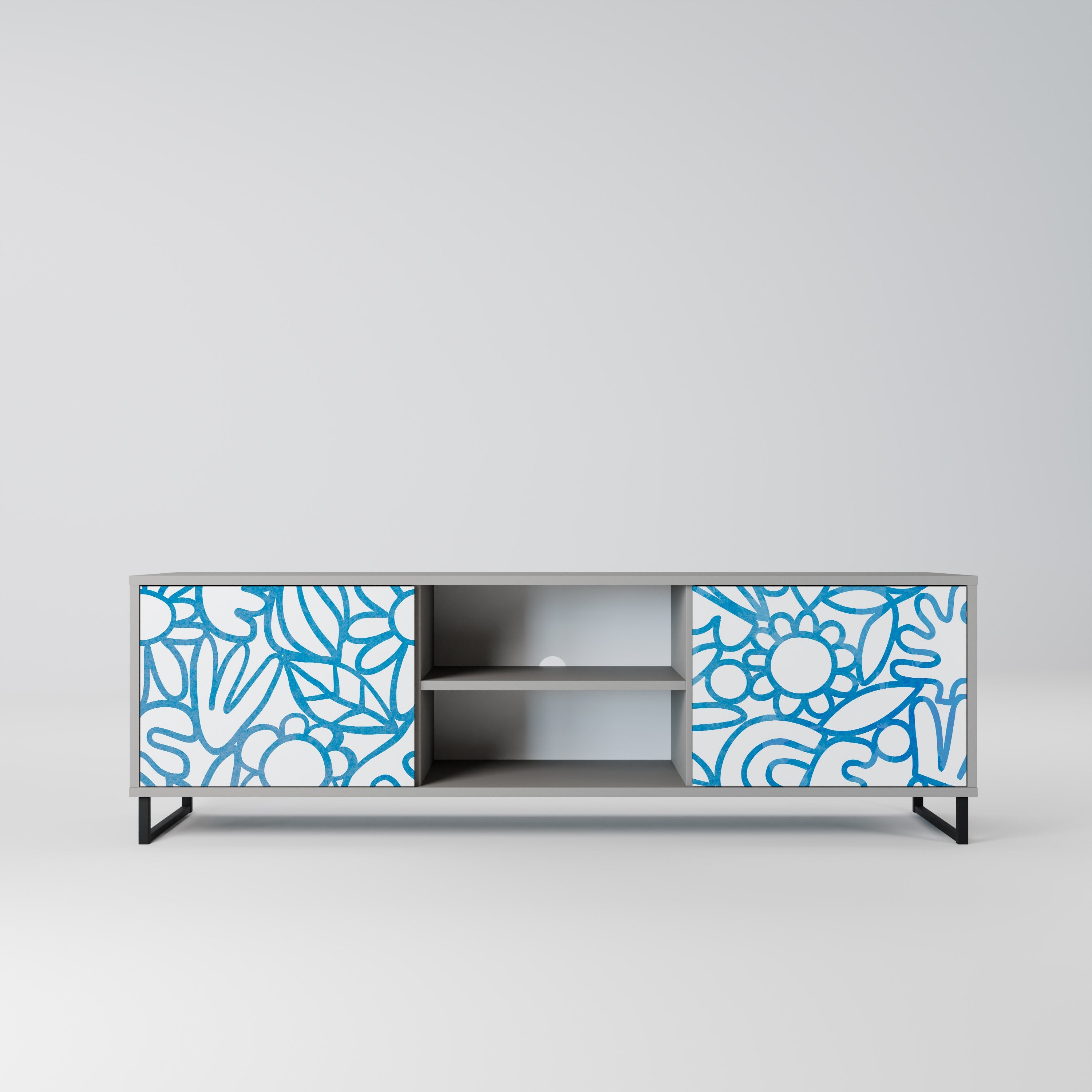 BLOOMY MORNING 2-Door TV Stand in Grey Finish