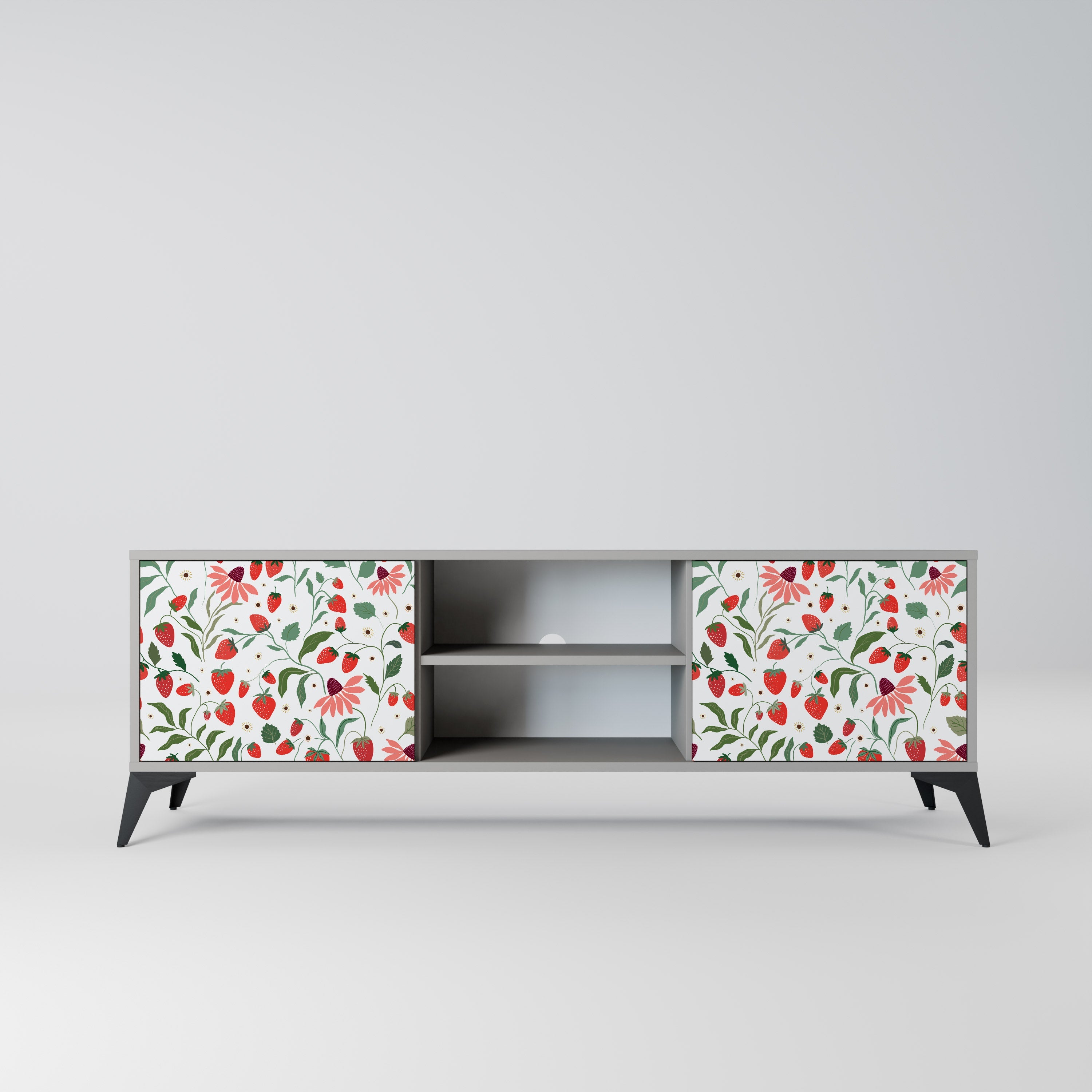 FLOWERS AND STRAWBERRIES 2-Door TV Stand in Grey Finish