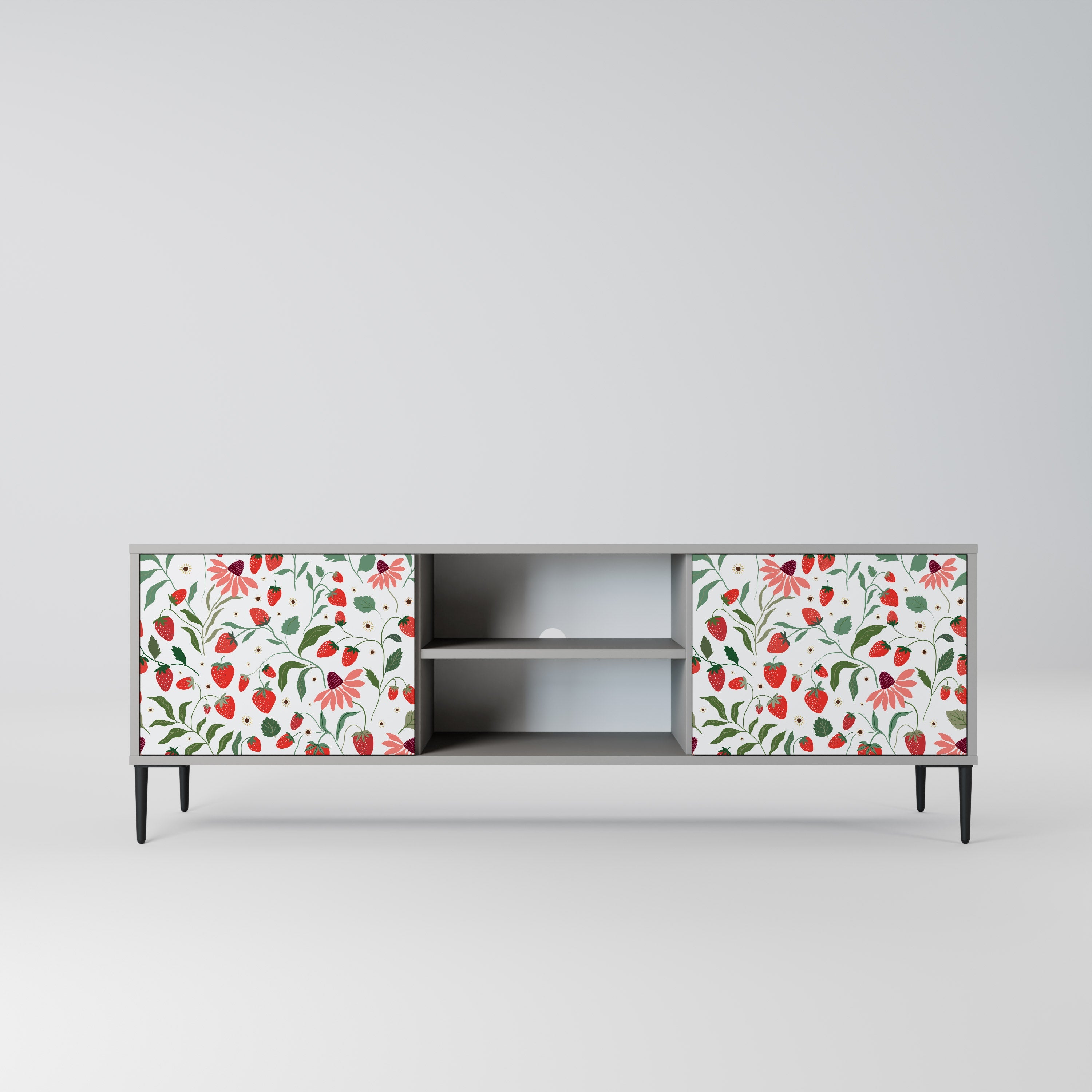 FLOWERS AND STRAWBERRIES 2-Door TV Stand in Grey Finish