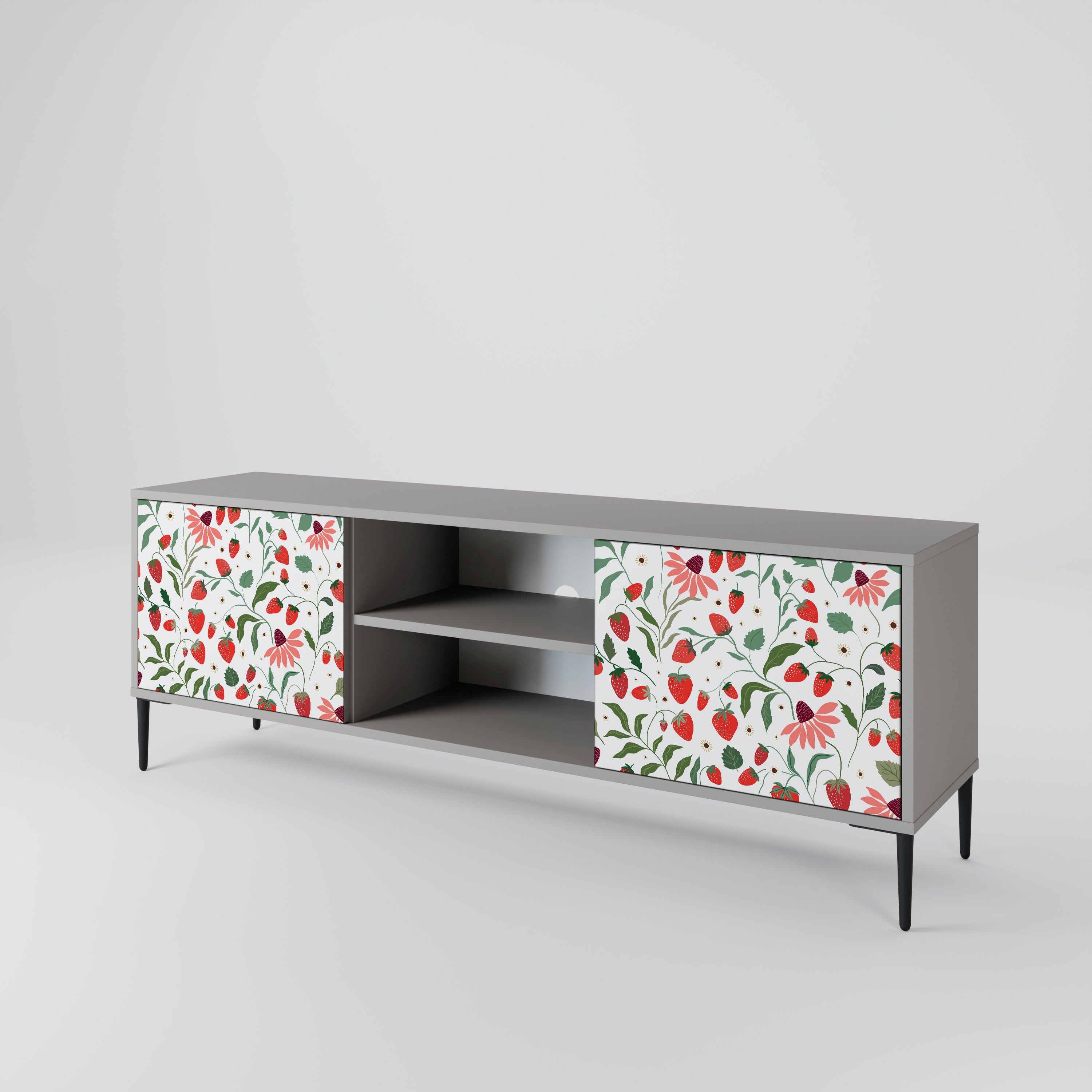 FLOWERS AND STRAWBERRIES 2-Door TV Stand in Grey Finish