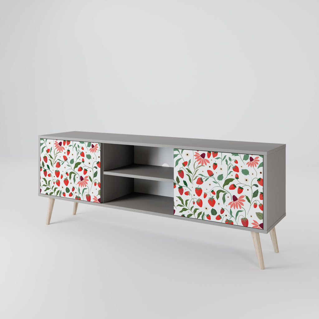 FLOWERS AND STRAWBERRIES 2-Door TV Stand in Grey Finish