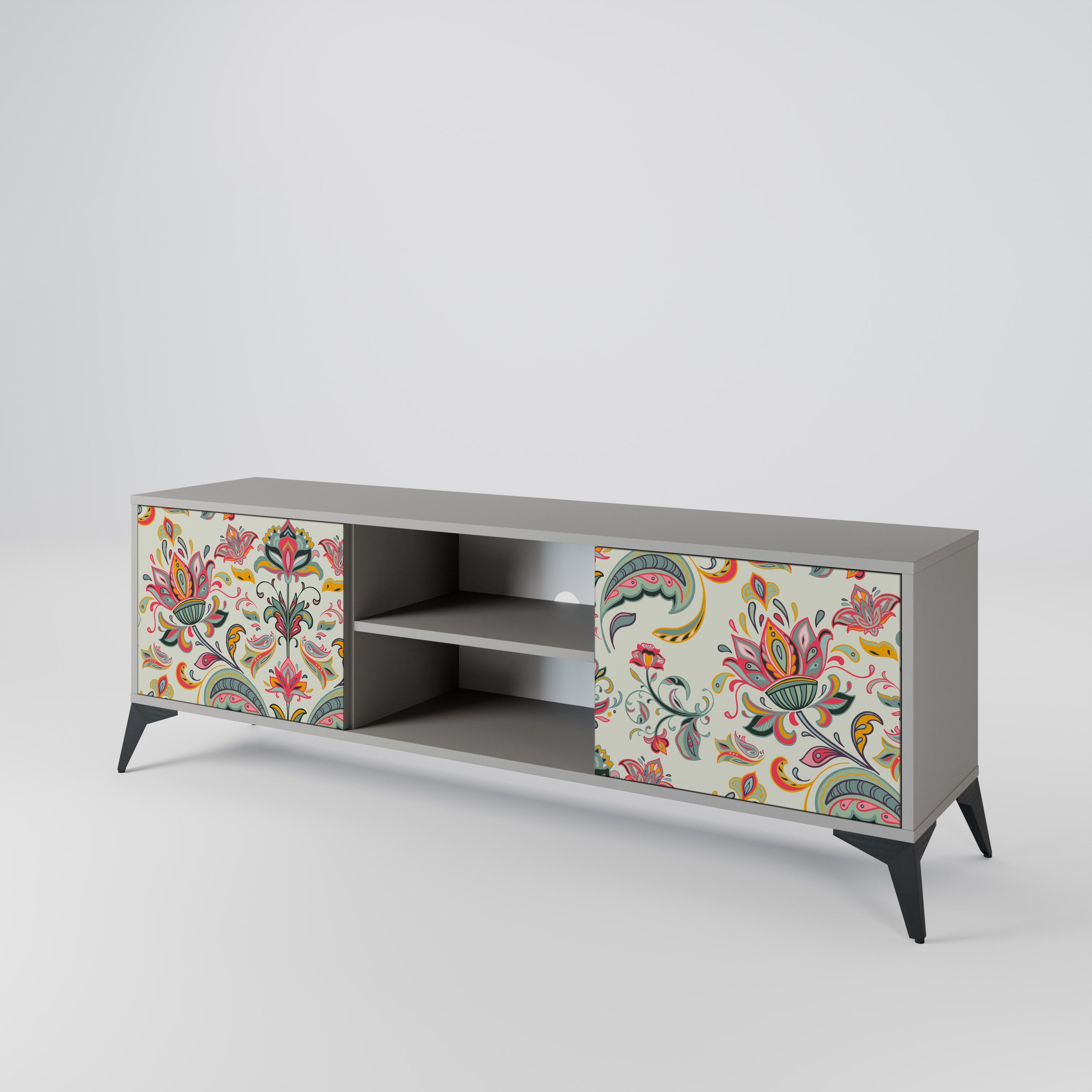 ORGANIC FOLKLORE 2-Door TV Stand in Grey Finish