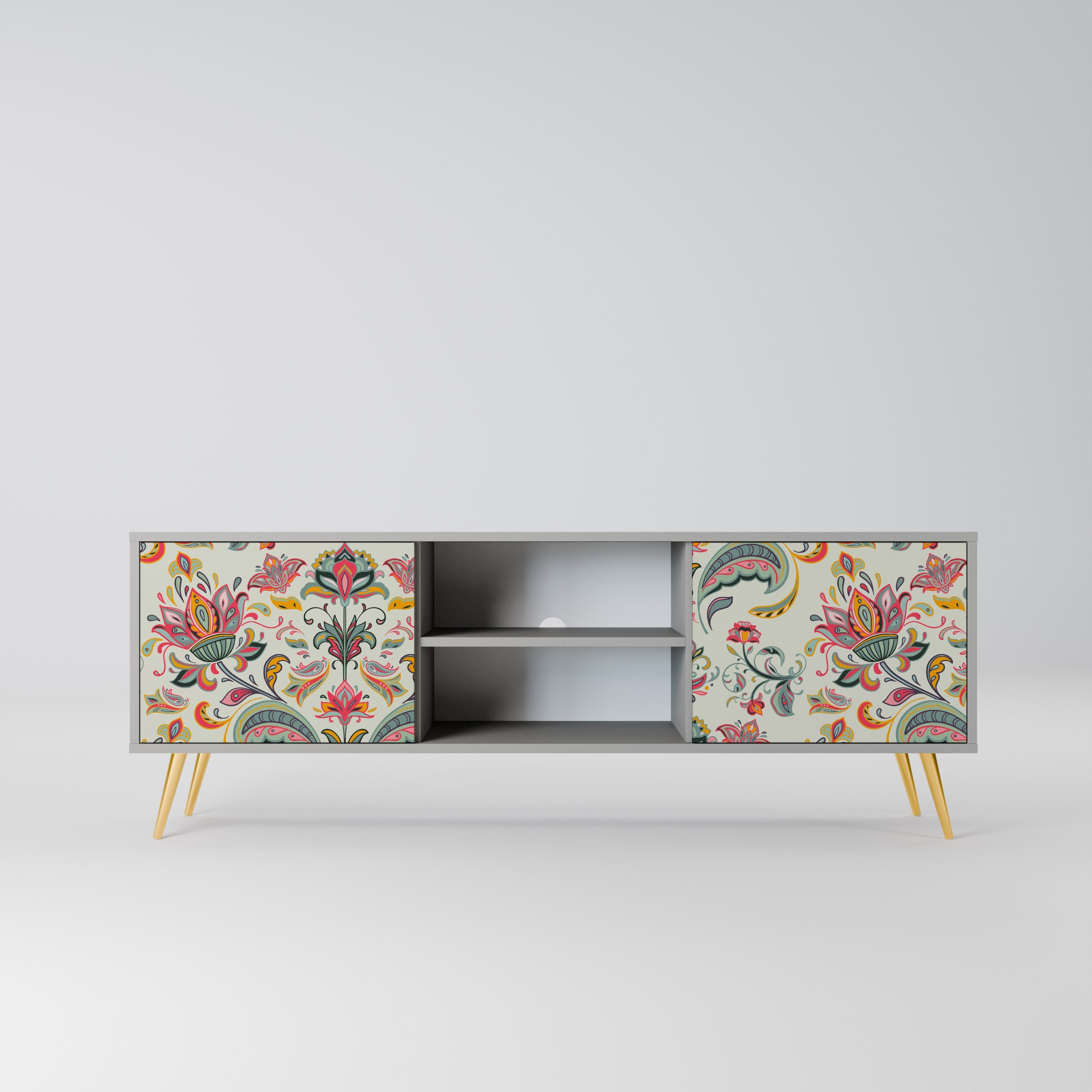 ORGANIC FOLKLORE 2-Door TV Stand in Grey Finish