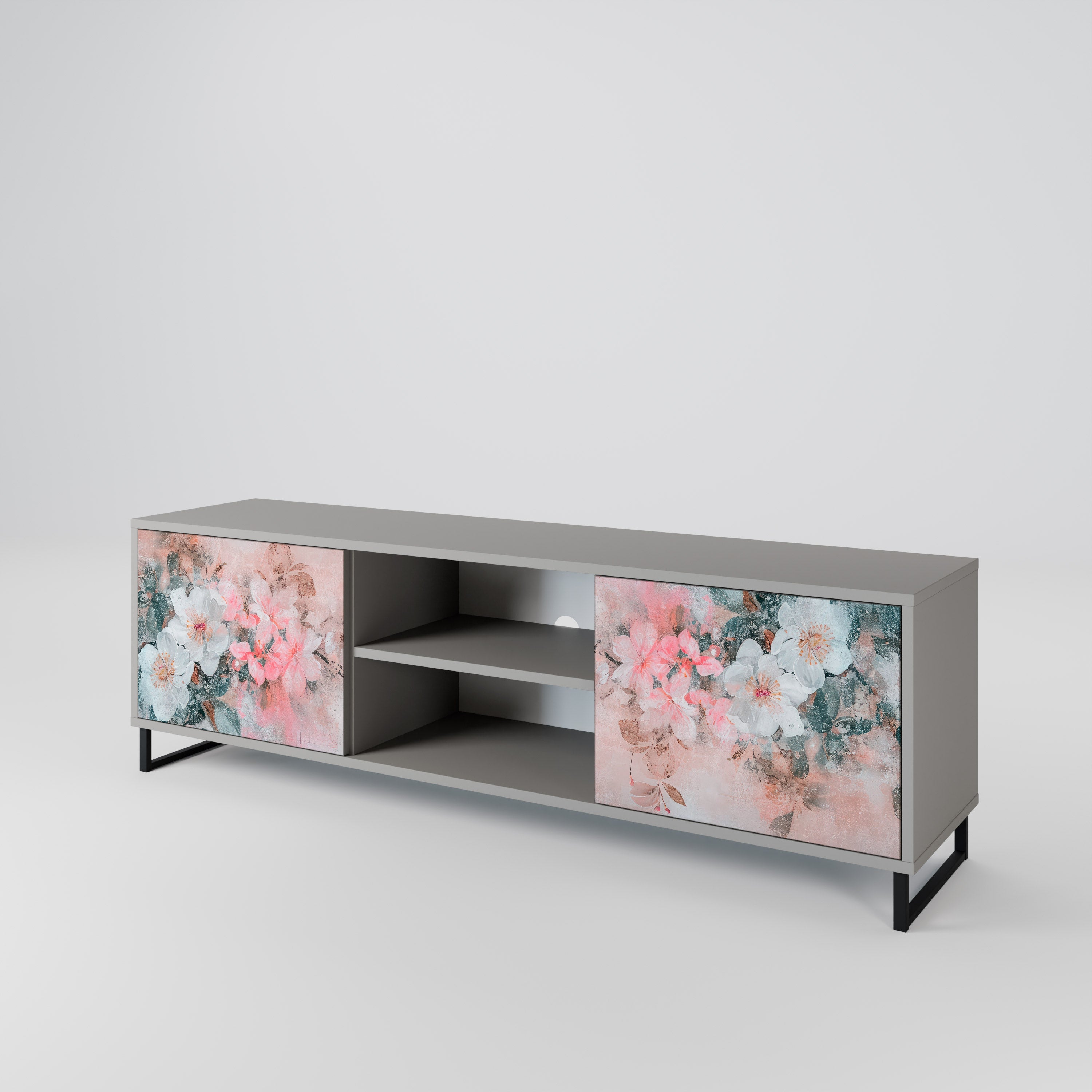 CHERRY BLOSSOM 2-Door TV Stand in Grey Finish