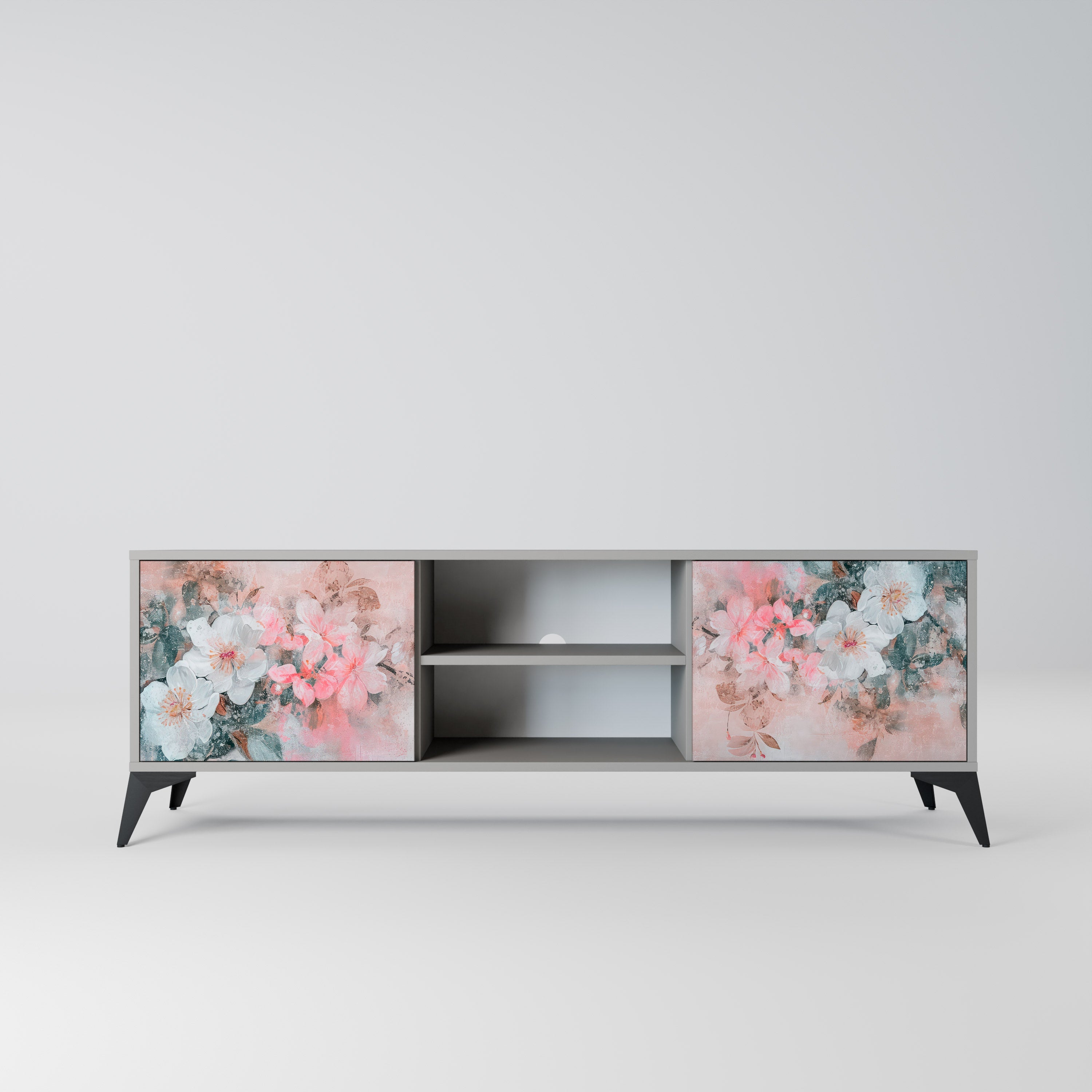 CHERRY BLOSSOM 2-Door TV Stand in Grey Finish