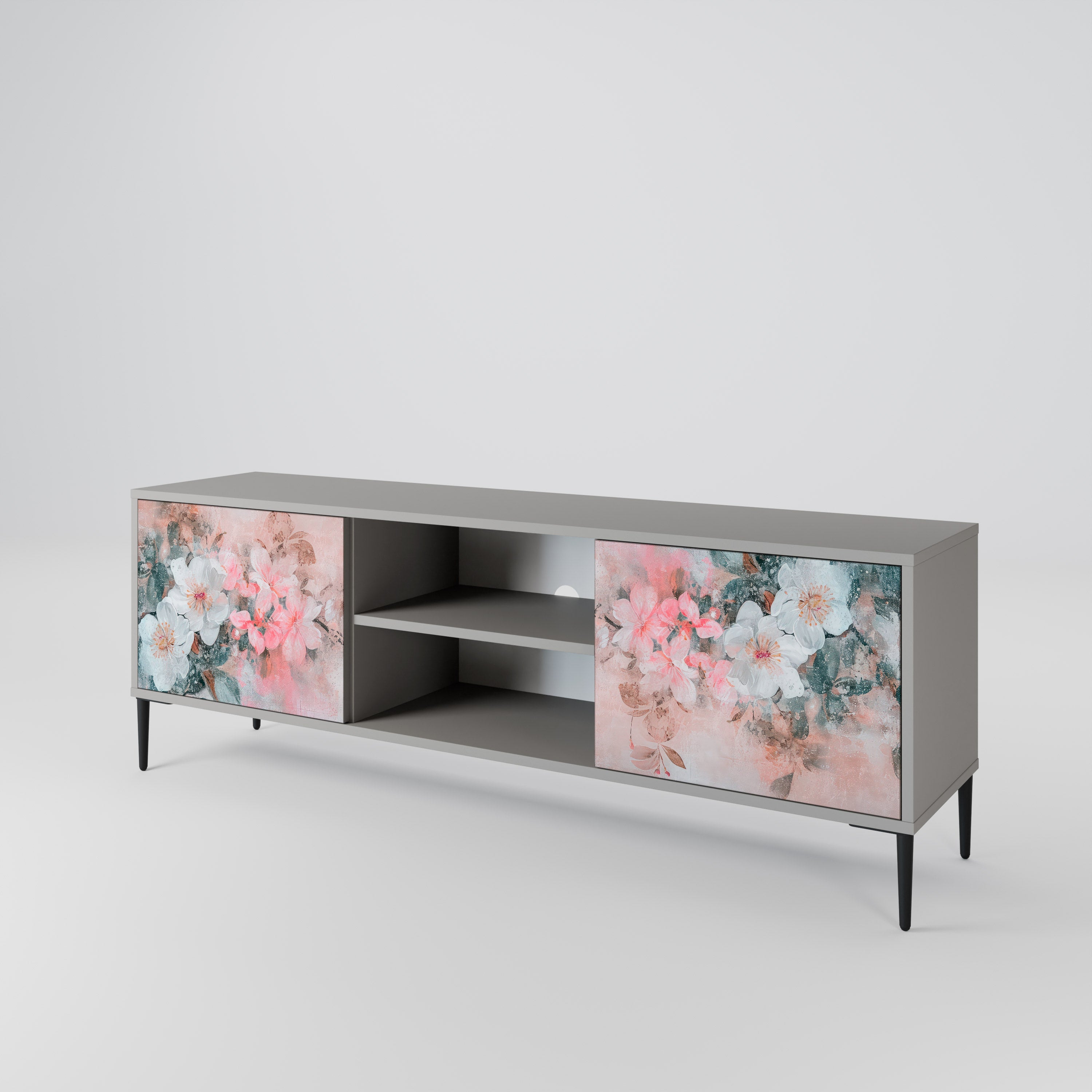 CHERRY BLOSSOM 2-Door TV Stand in Grey Finish