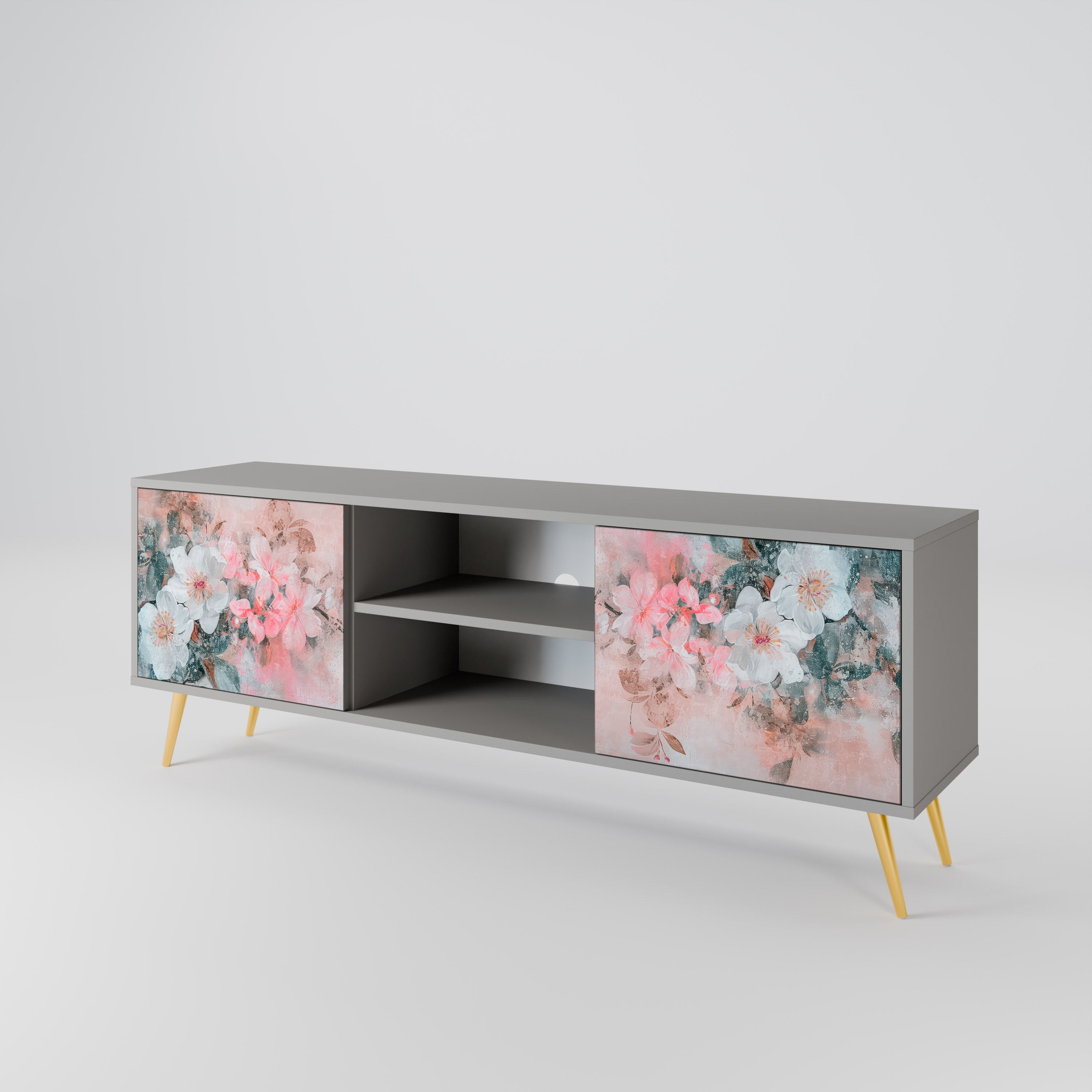CHERRY BLOSSOM 2-Door TV Stand in Grey Finish