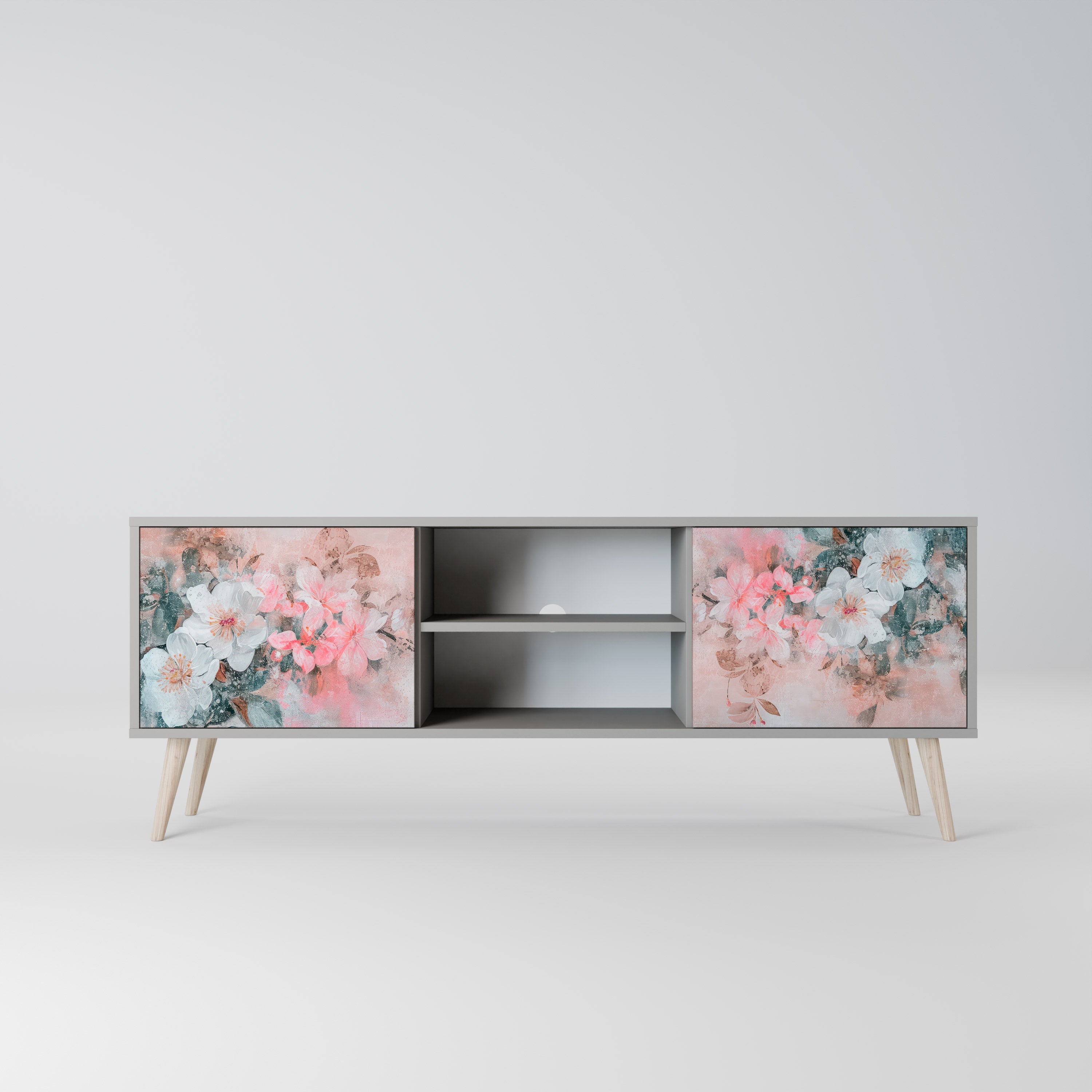 CHERRY BLOSSOM 2-Door TV Stand in Grey Finish