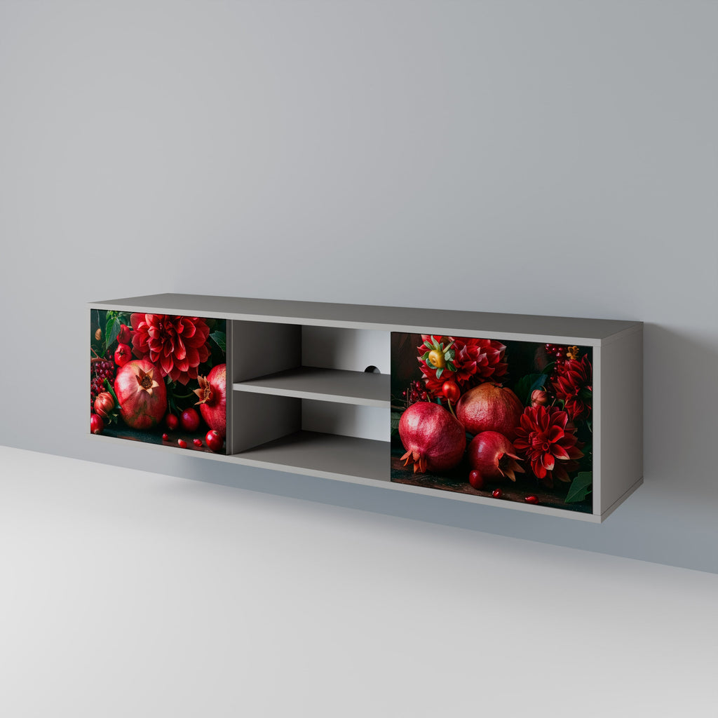 DAHLIAS AND POMEGRANATES 2-Door TV Stand in Grey Finish