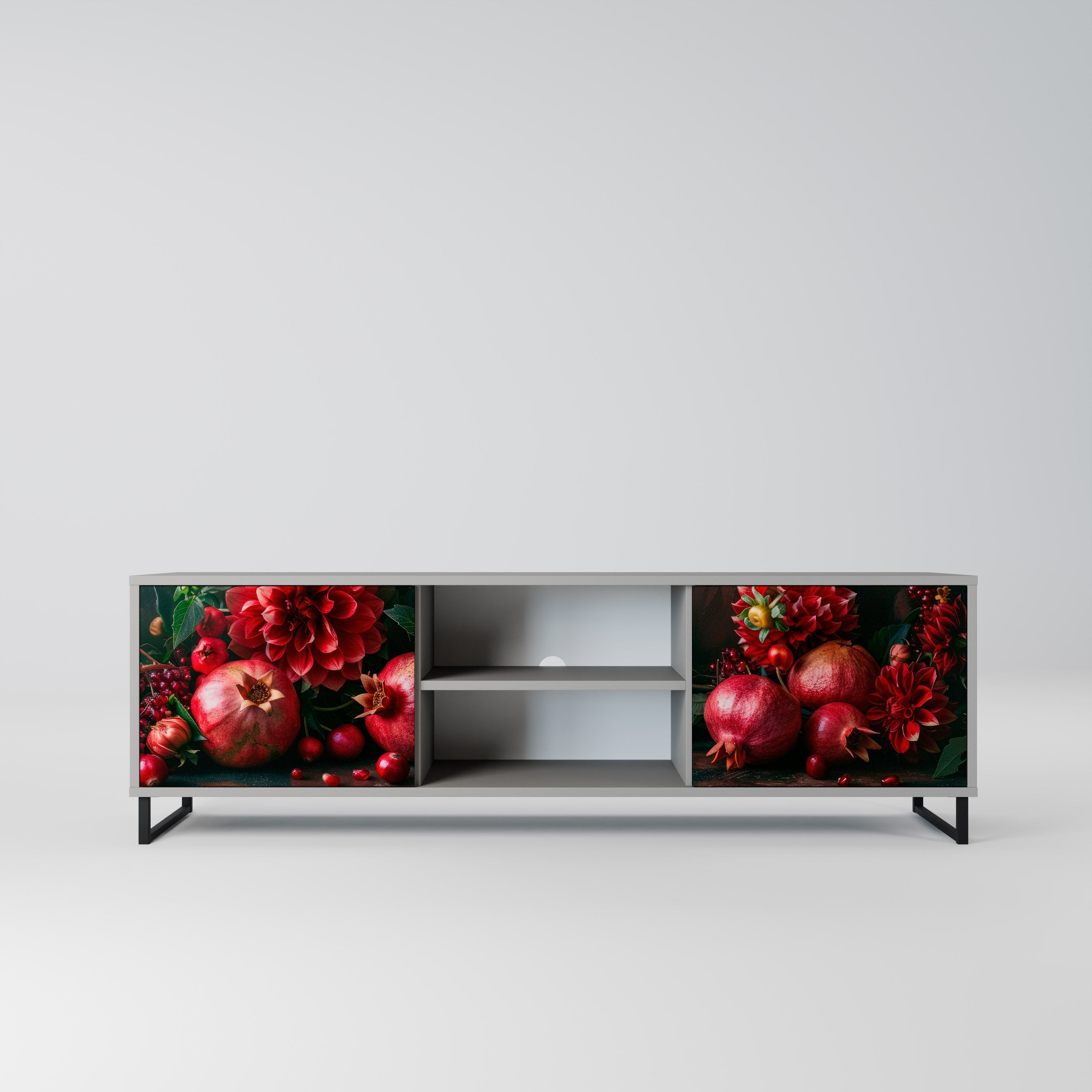 DAHLIAS AND POMEGRANATES 2-Door TV Stand in Grey Finish