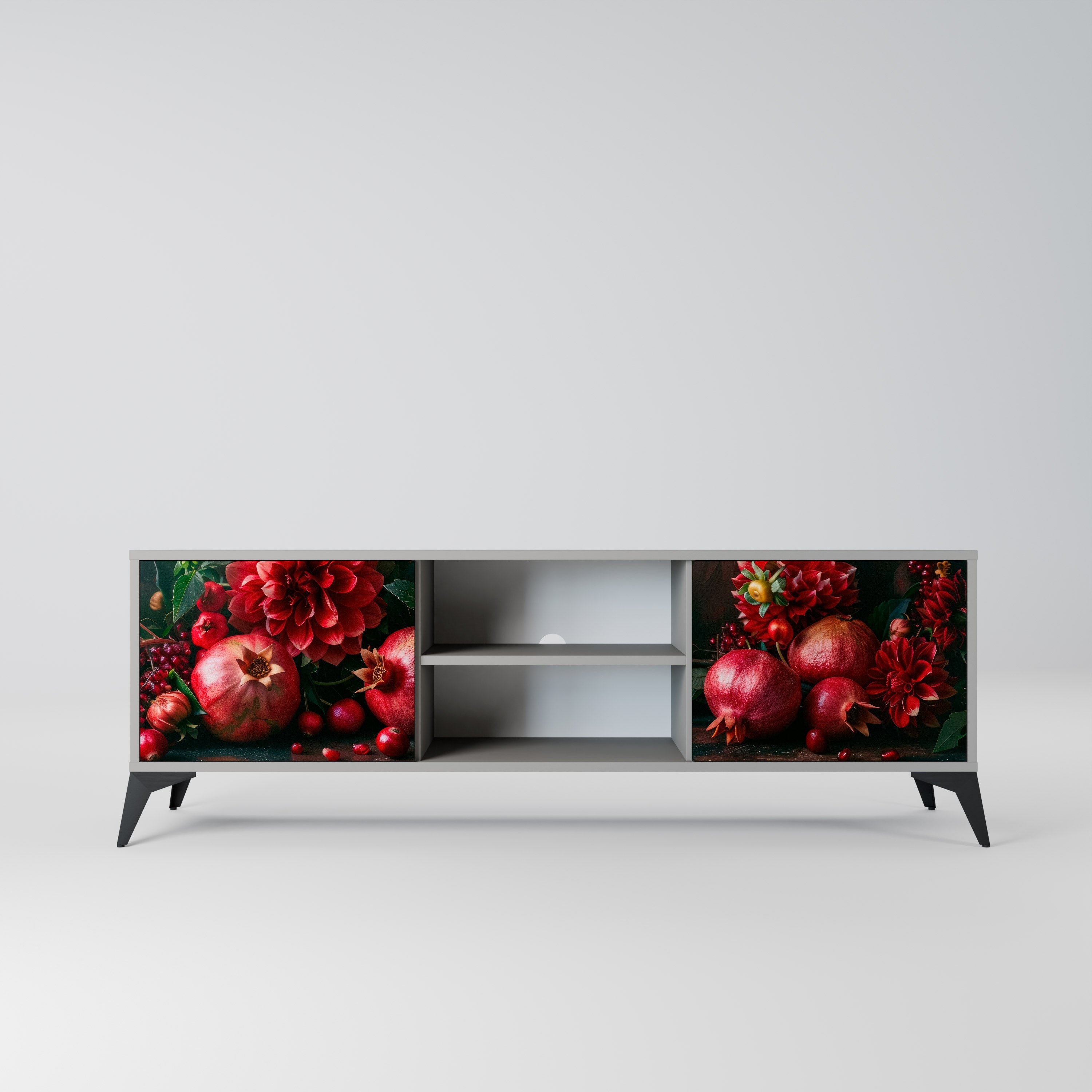DAHLIAS AND POMEGRANATES 2-Door TV Stand in Grey Finish